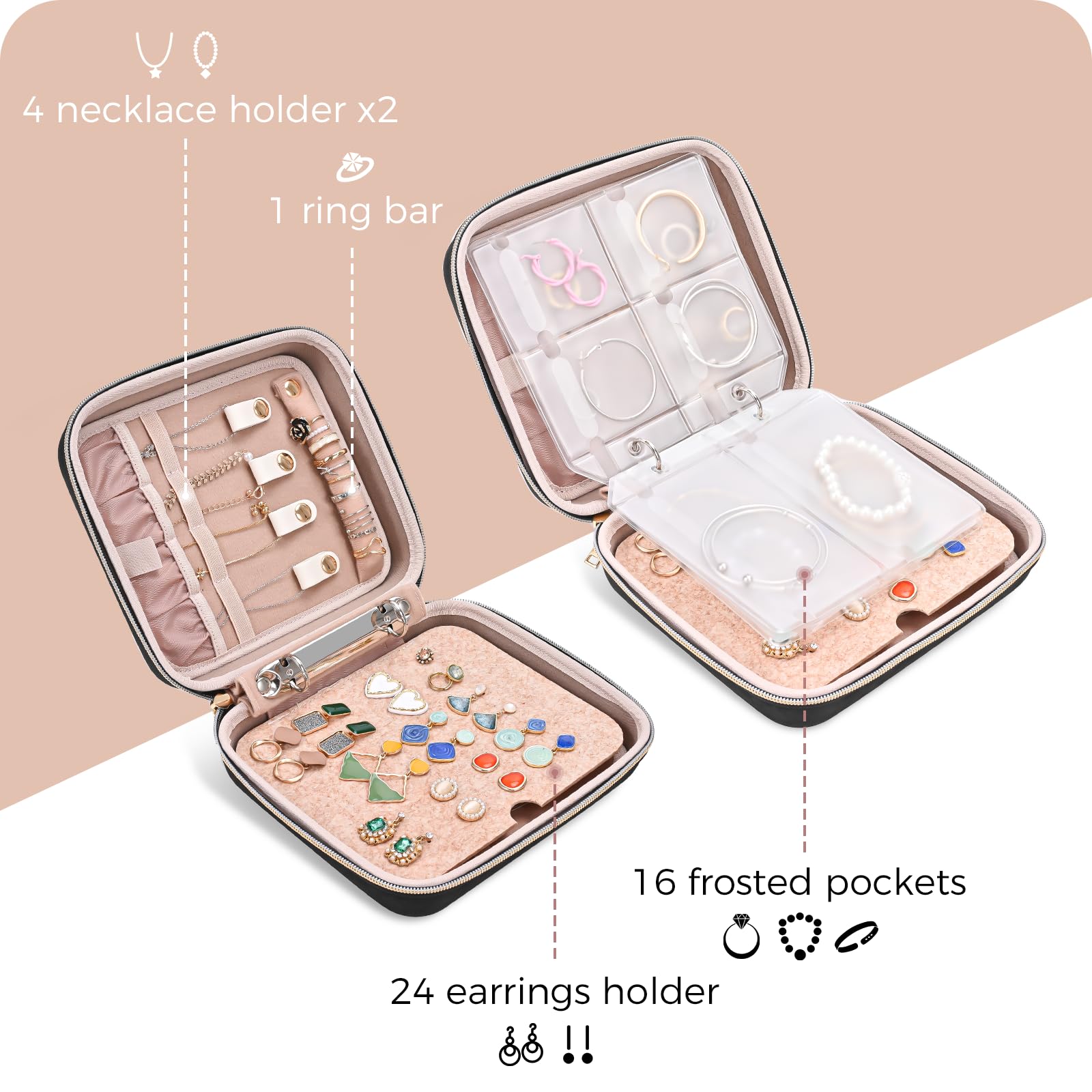 Large Travel Zippered Jewelry Organizer Case