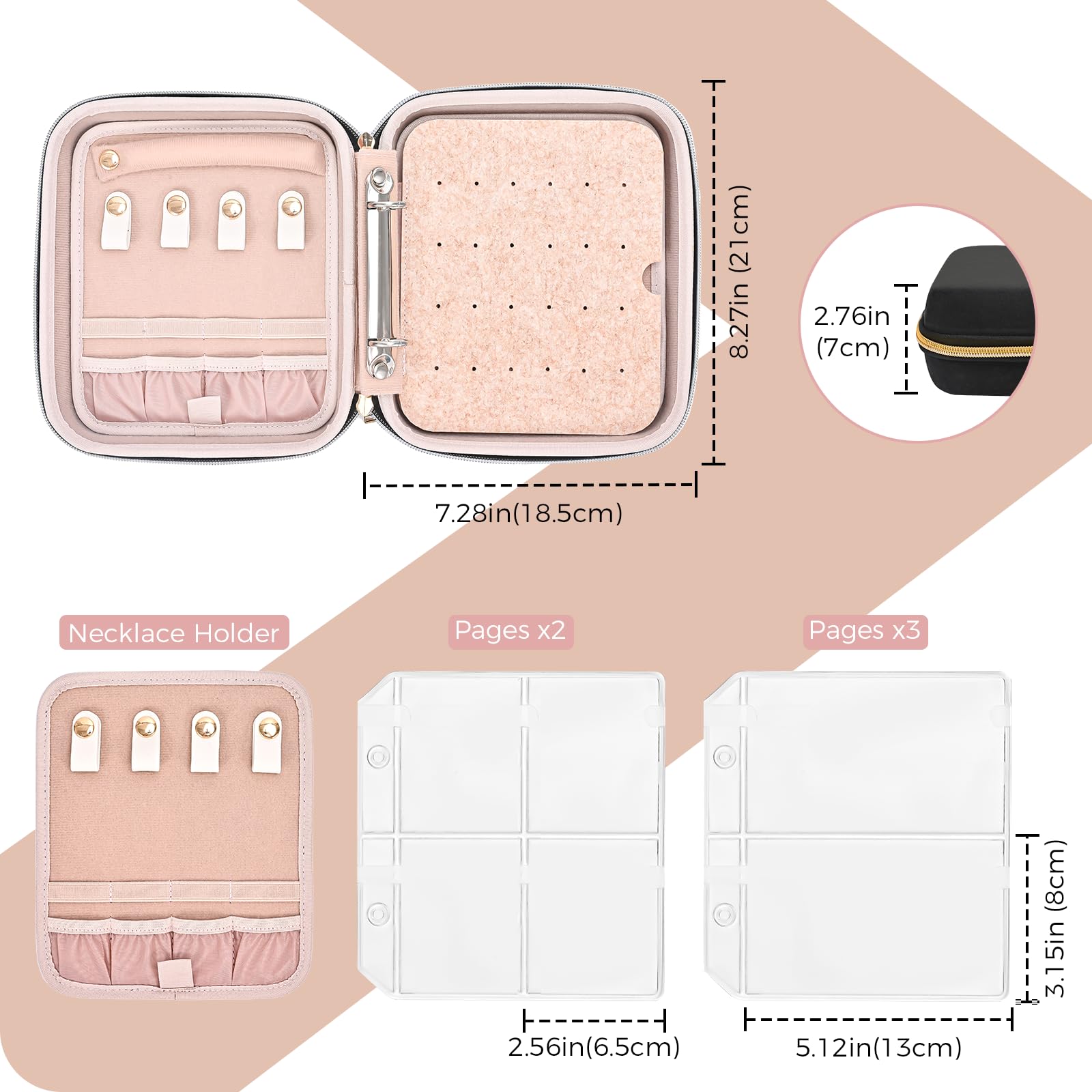 Large Travel Zippered Jewelry Organizer Case