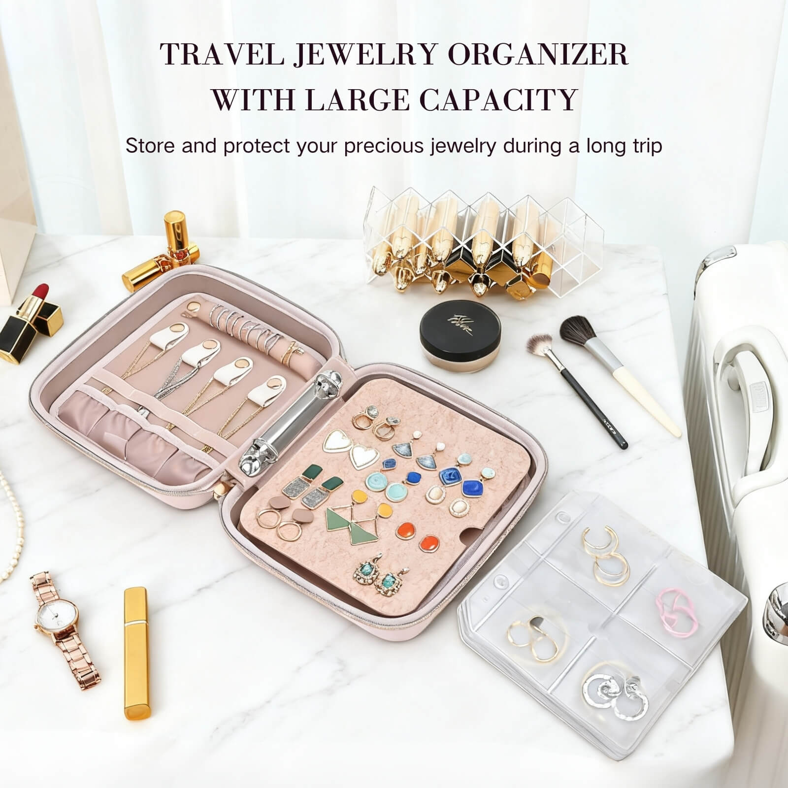 Large Travel Zippered Jewelry Organizer Case