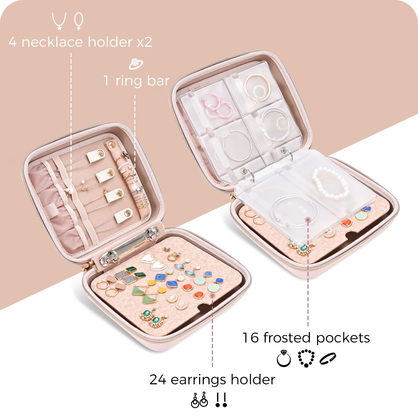 Large Travel Zippered Jewelry Organizer Case