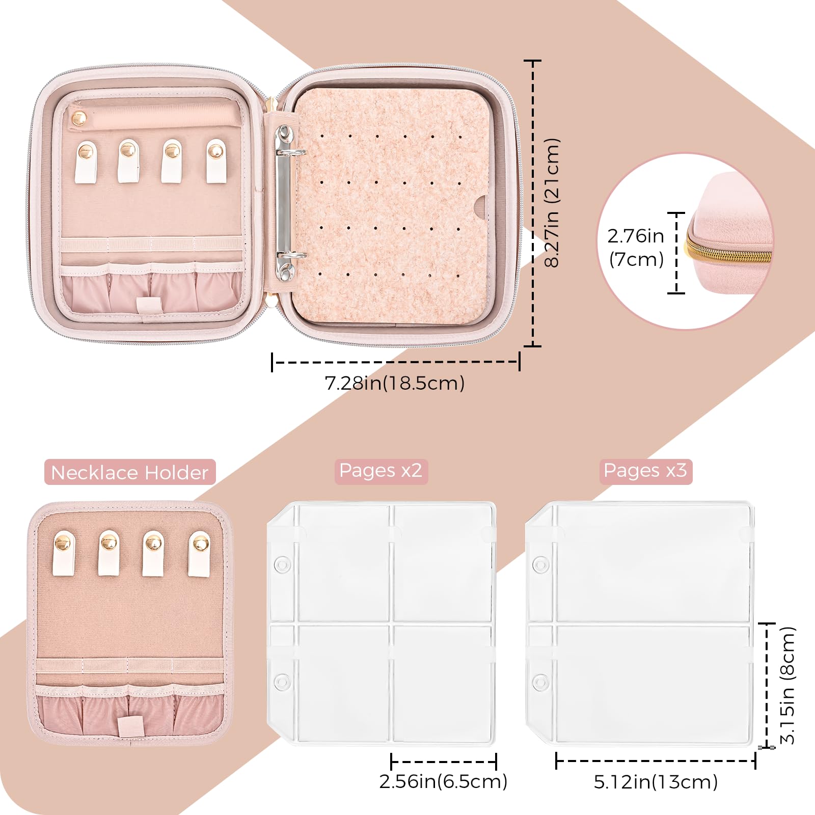 Large Travel Zippered Jewelry Organizer Case
