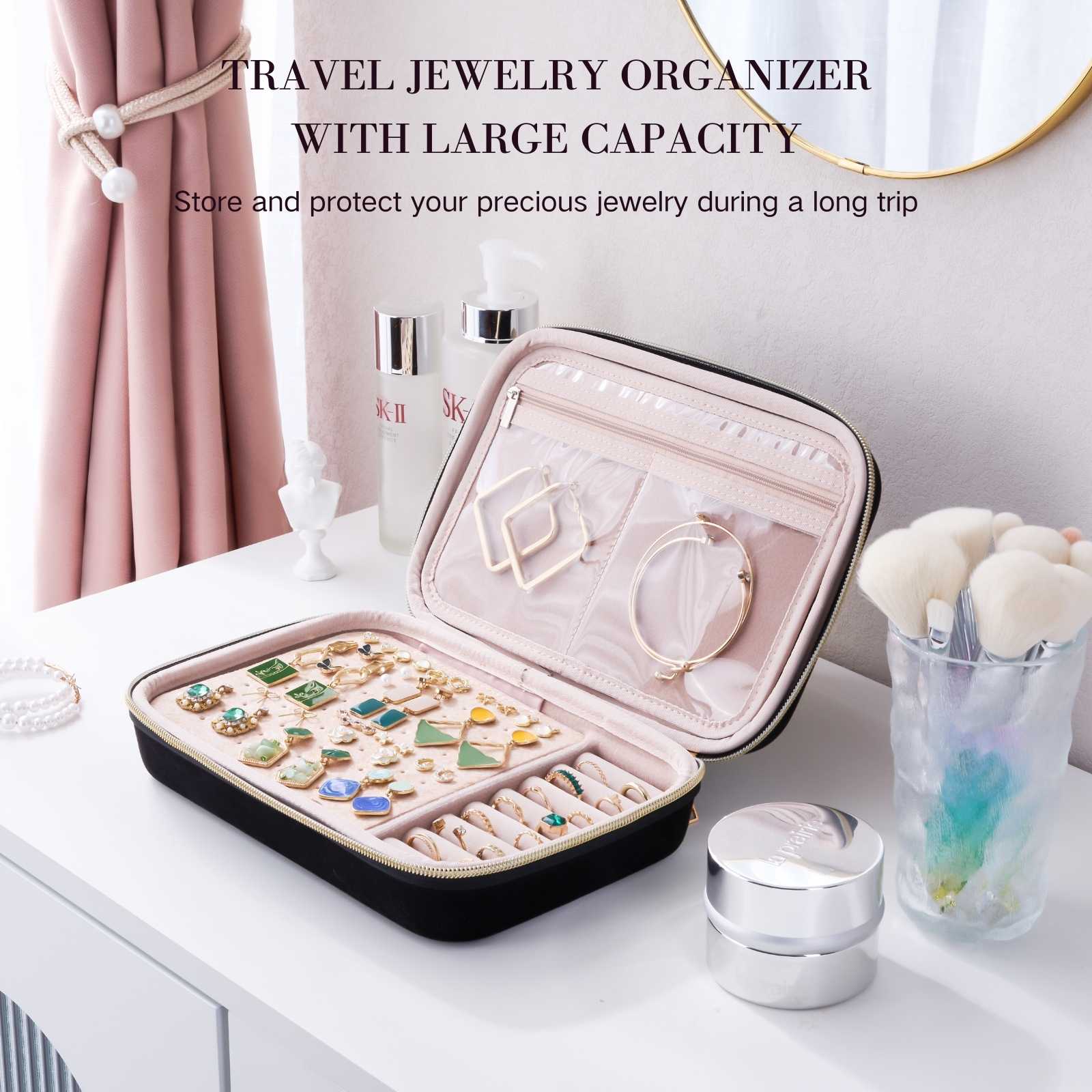 Large Travel Zippered Jewelry Organizer Case