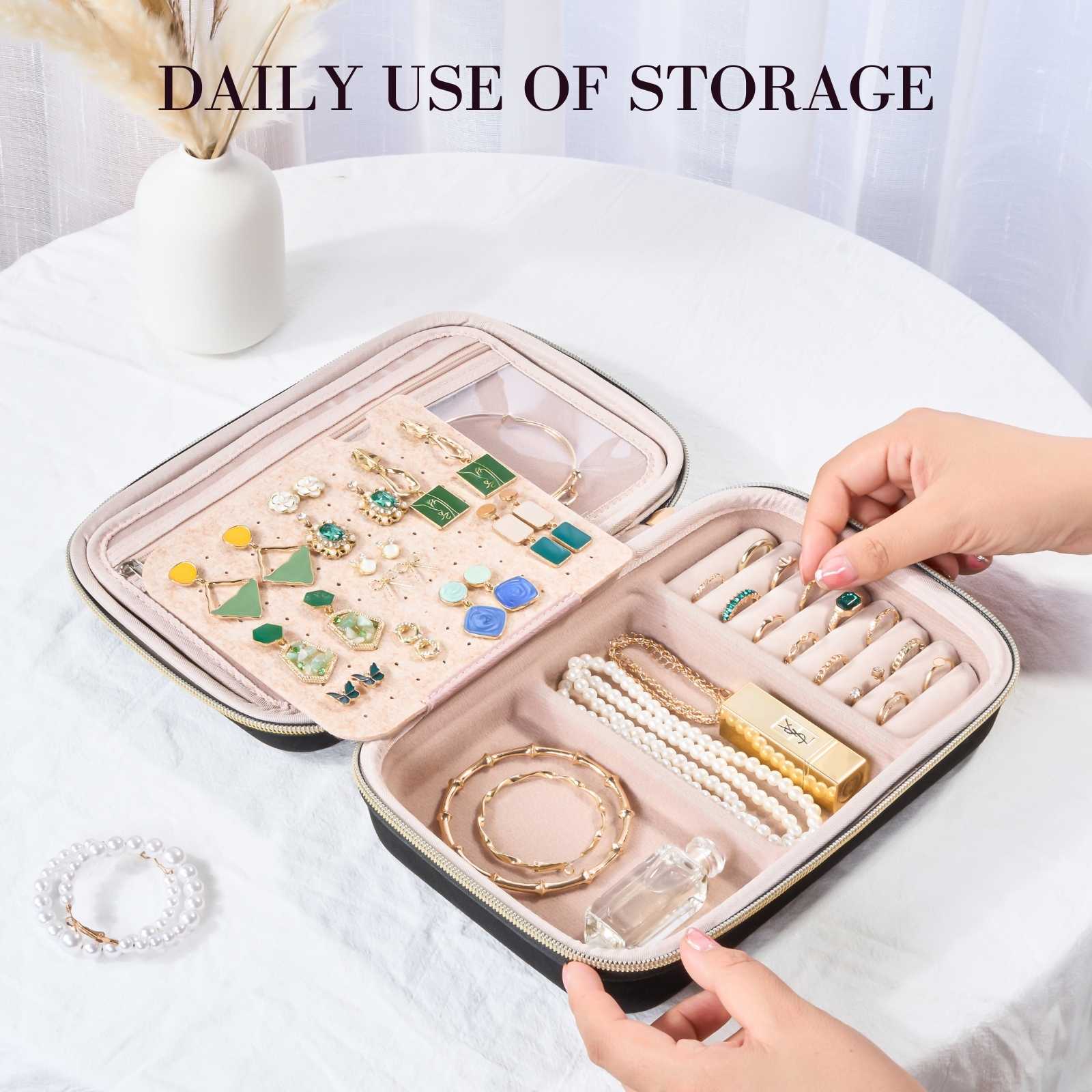 Large Travel Zippered Jewelry Organizer Case