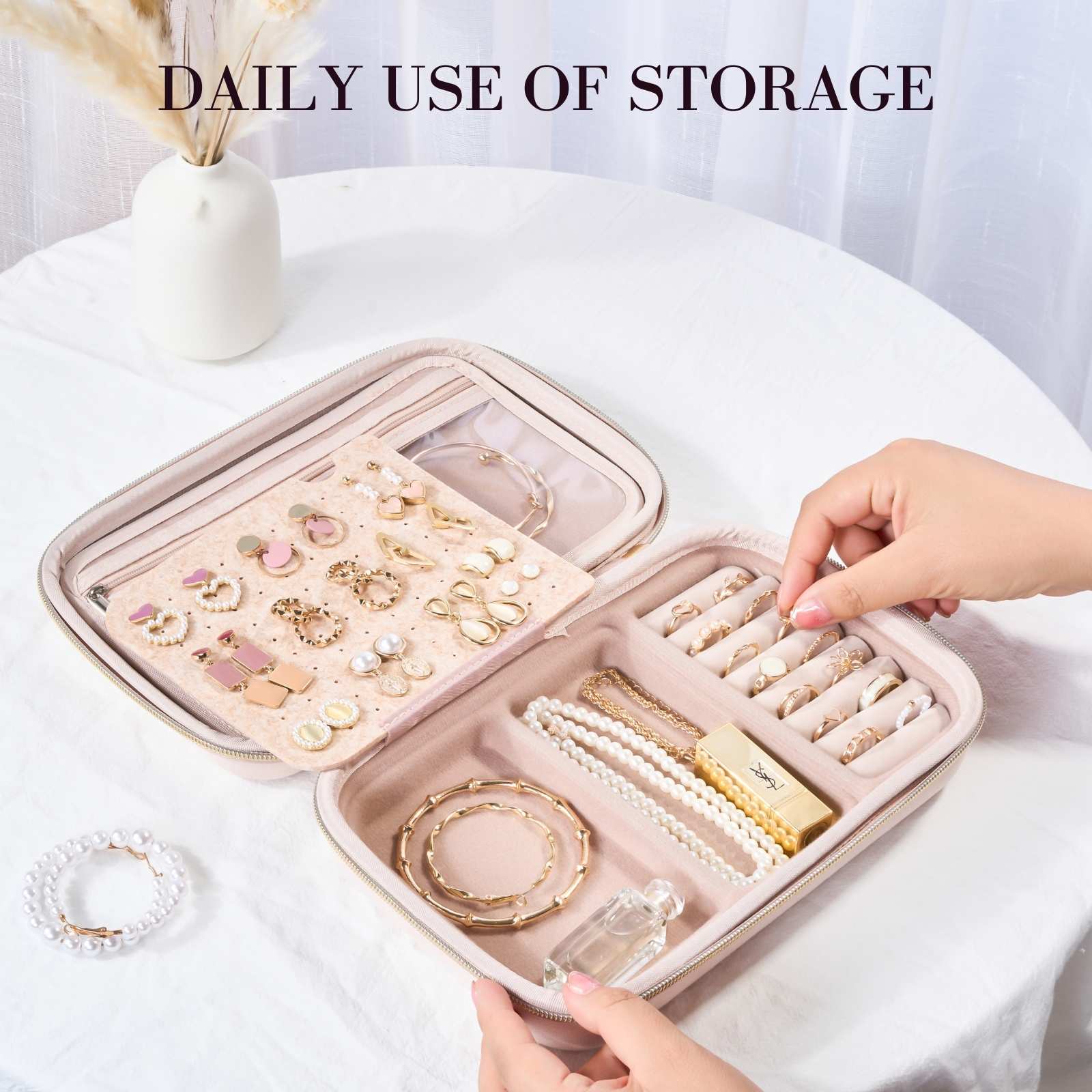 Large Travel Zippered Jewelry Organizer Case