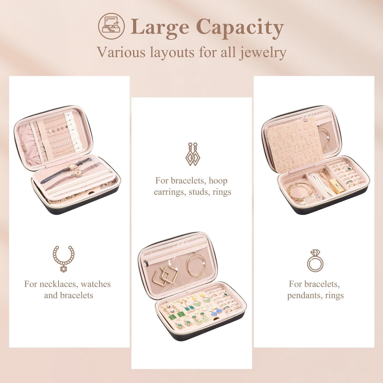 Large Travel Zippered Jewelry Organizer Case