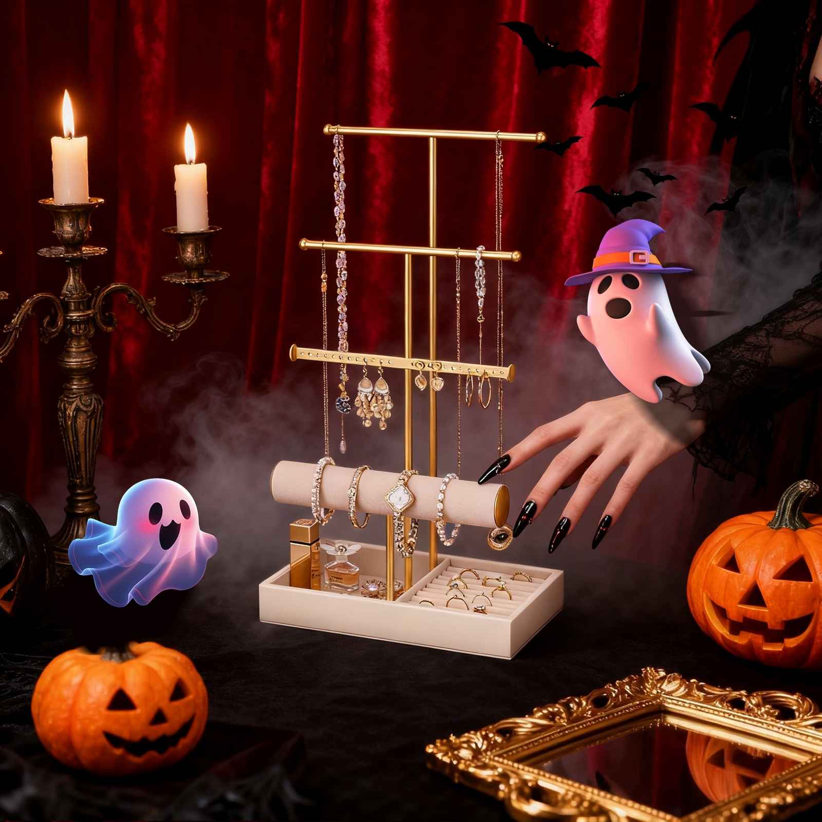 4 Tiers Jewelry Holder Tree with Velvet Tray