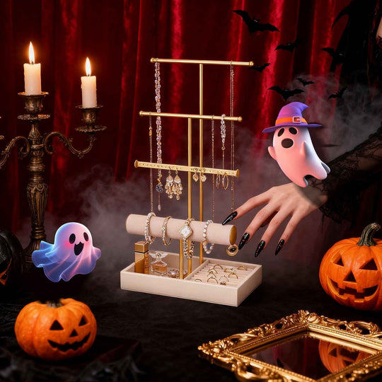 4 Tiers Jewelry Holder Tree with Velvet Tray