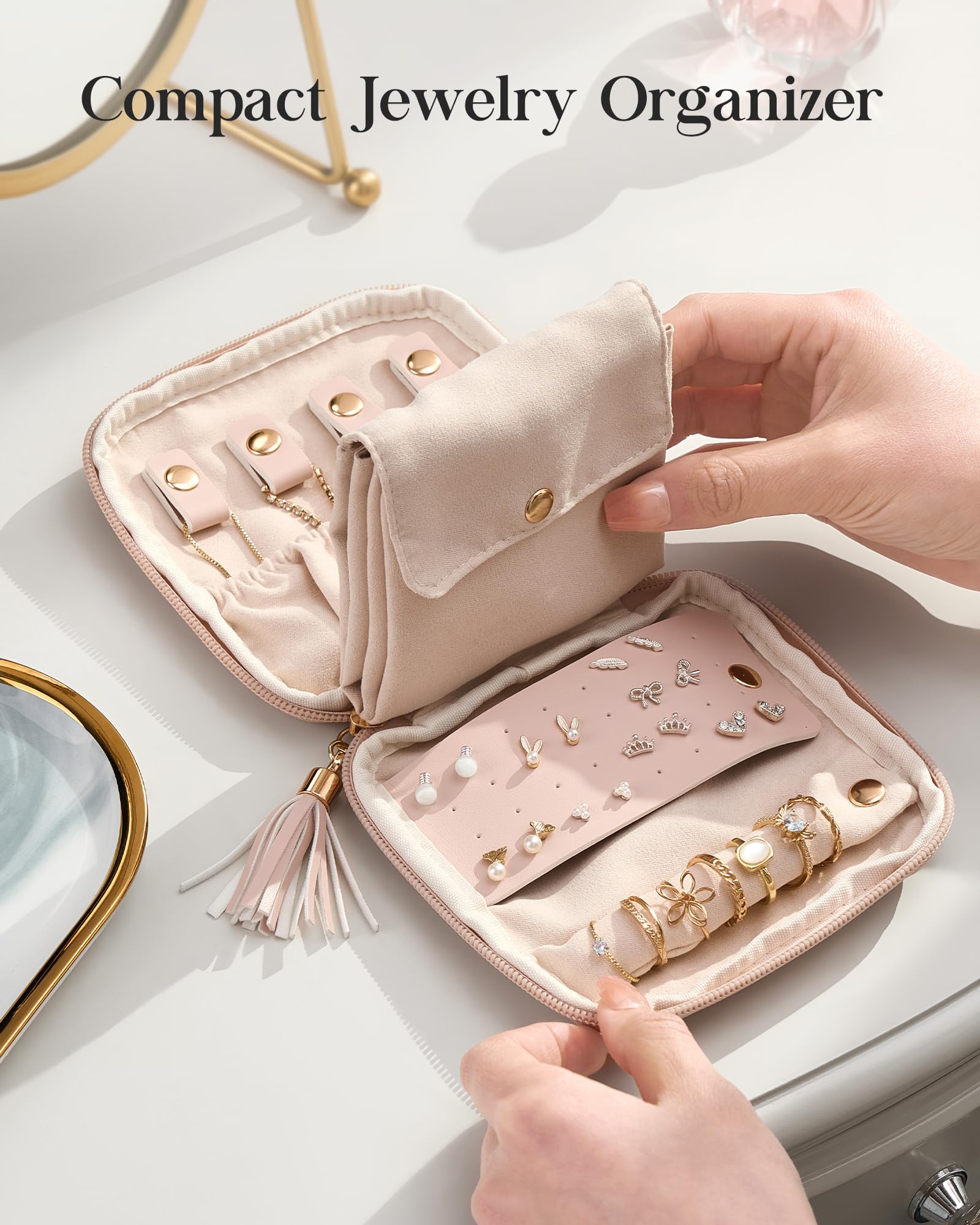 Elegant Travel Jewelry Organizer Pouch with Detachable Compartments