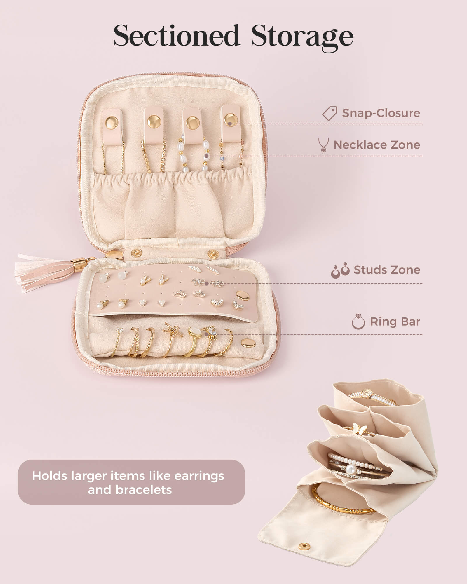 Elegant Travel Jewelry Organizer Pouch with Detachable Compartments