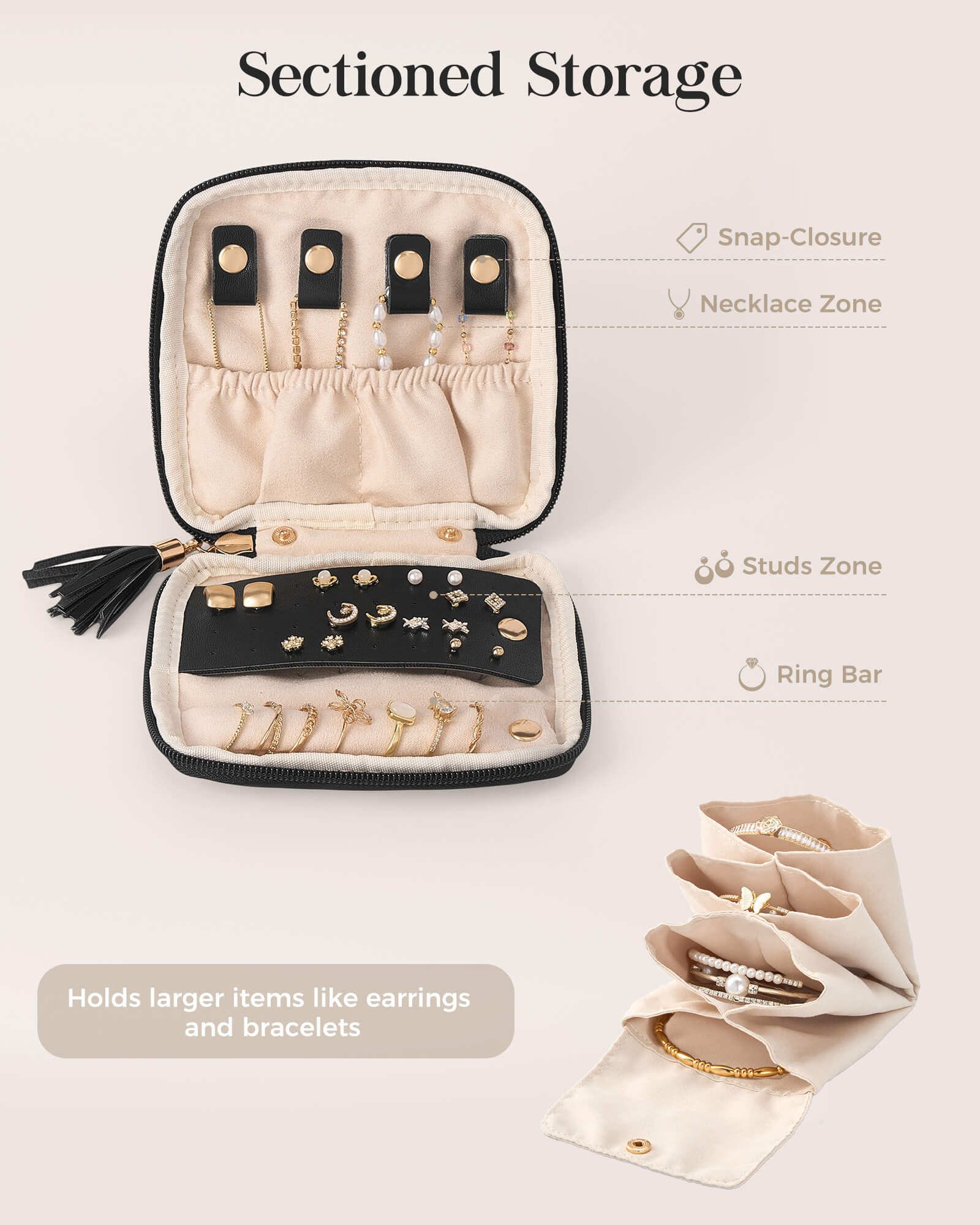 Elegant Travel Jewelry Organizer Pouch with Detachable Compartments