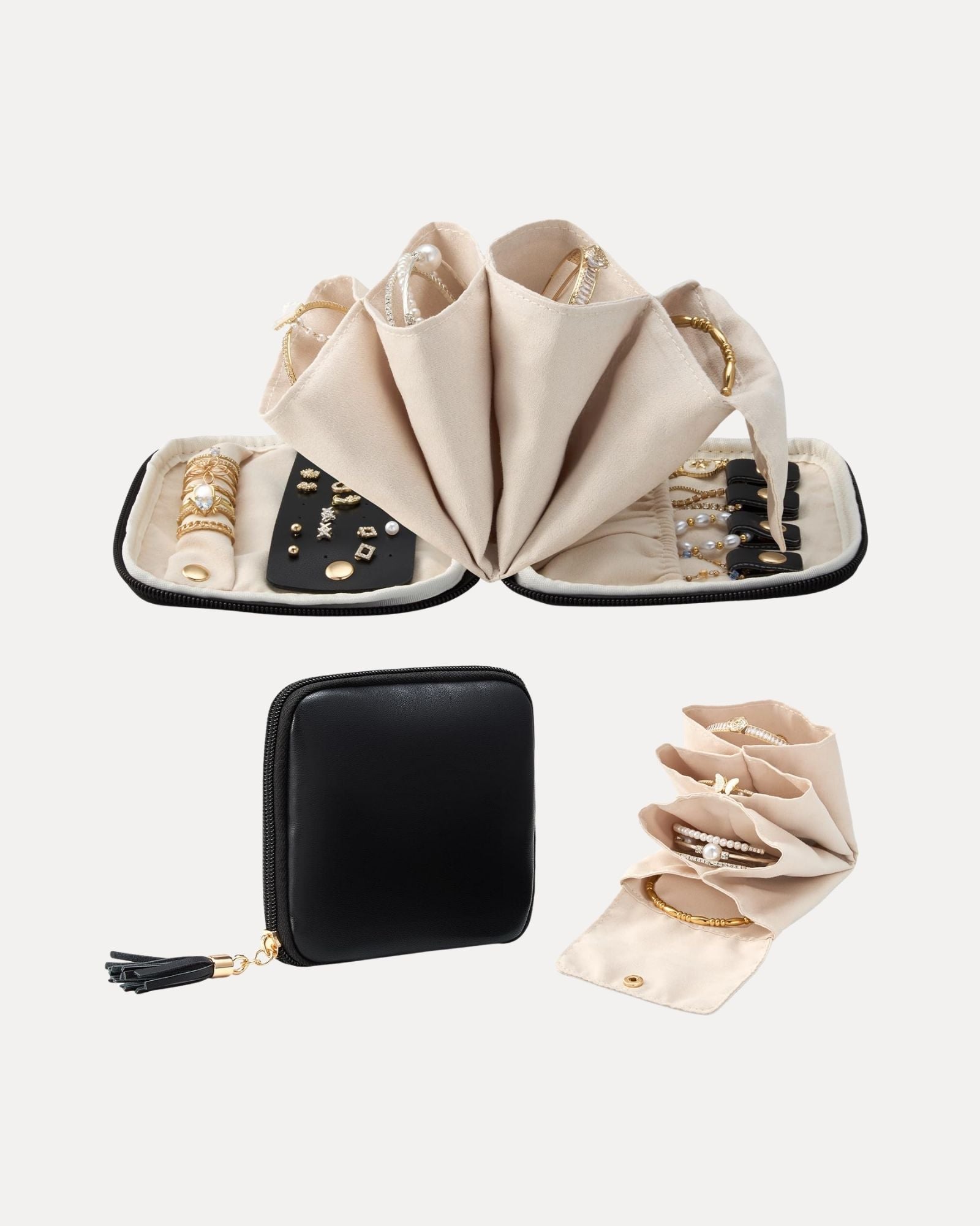 Elegant Travel Jewelry Organizer Pouch with Detachable Compartments