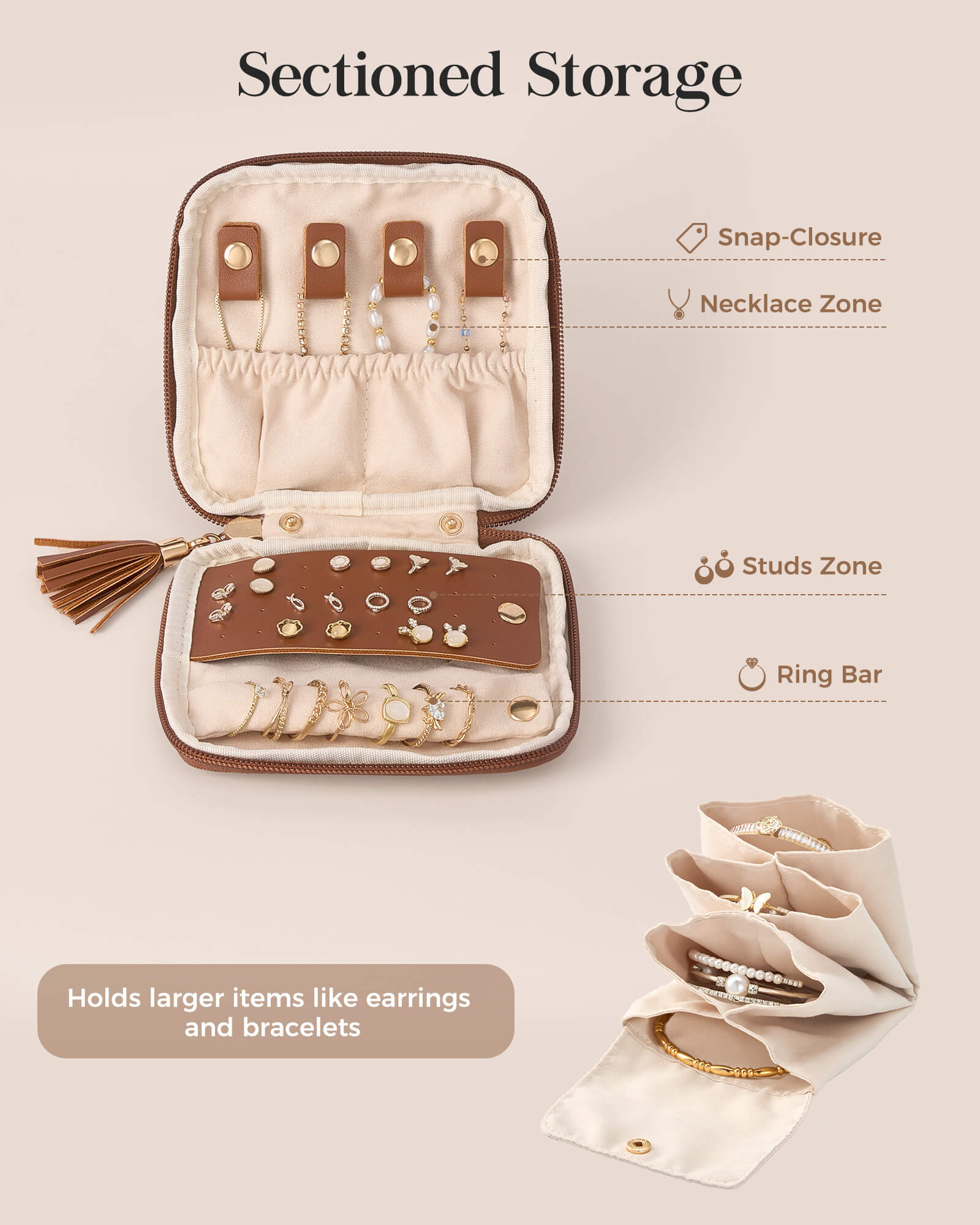 Elegant Travel Jewelry Organizer Pouch with Detachable Compartments