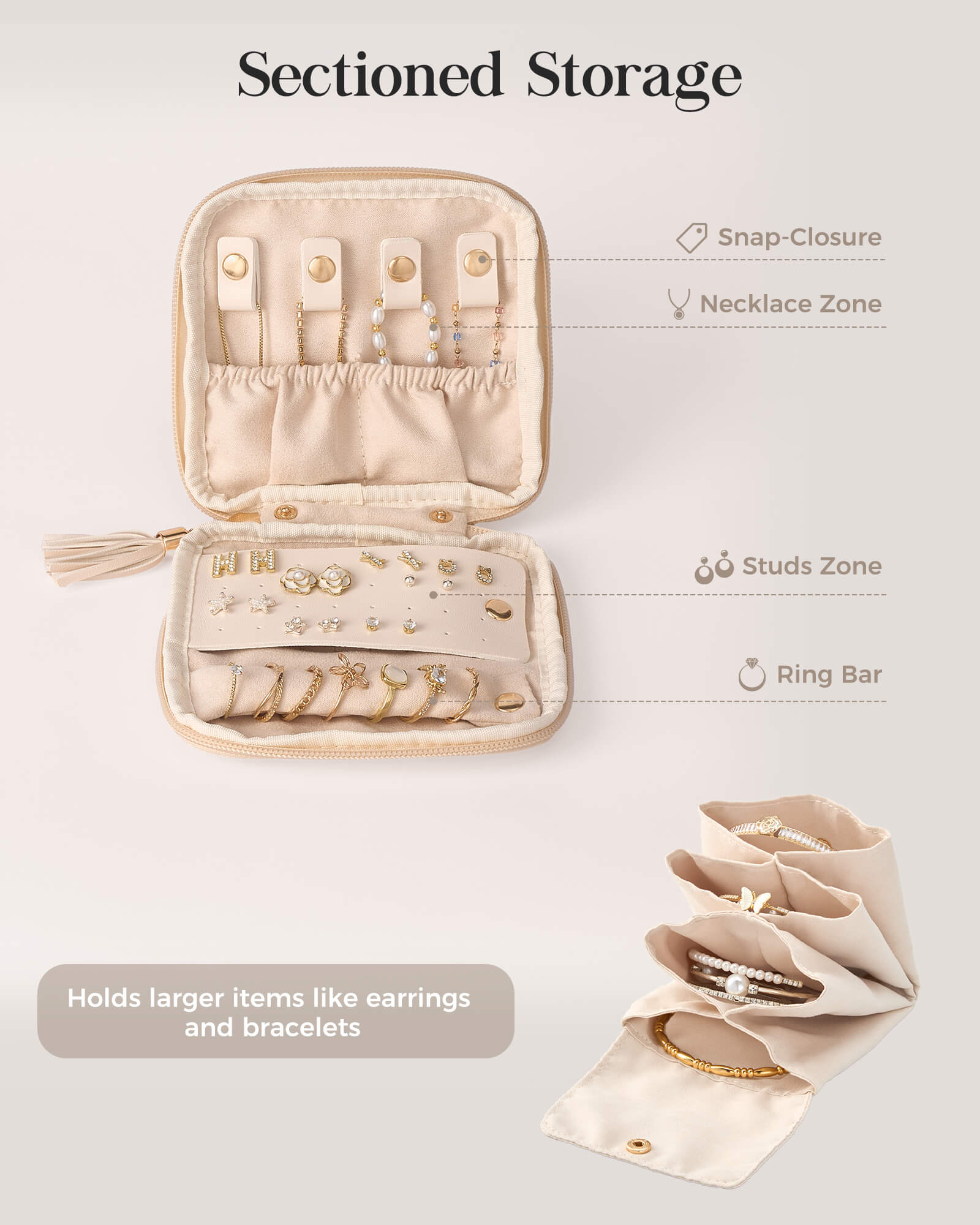 Elegant Travel Jewelry Organizer Pouch with Detachable Compartments