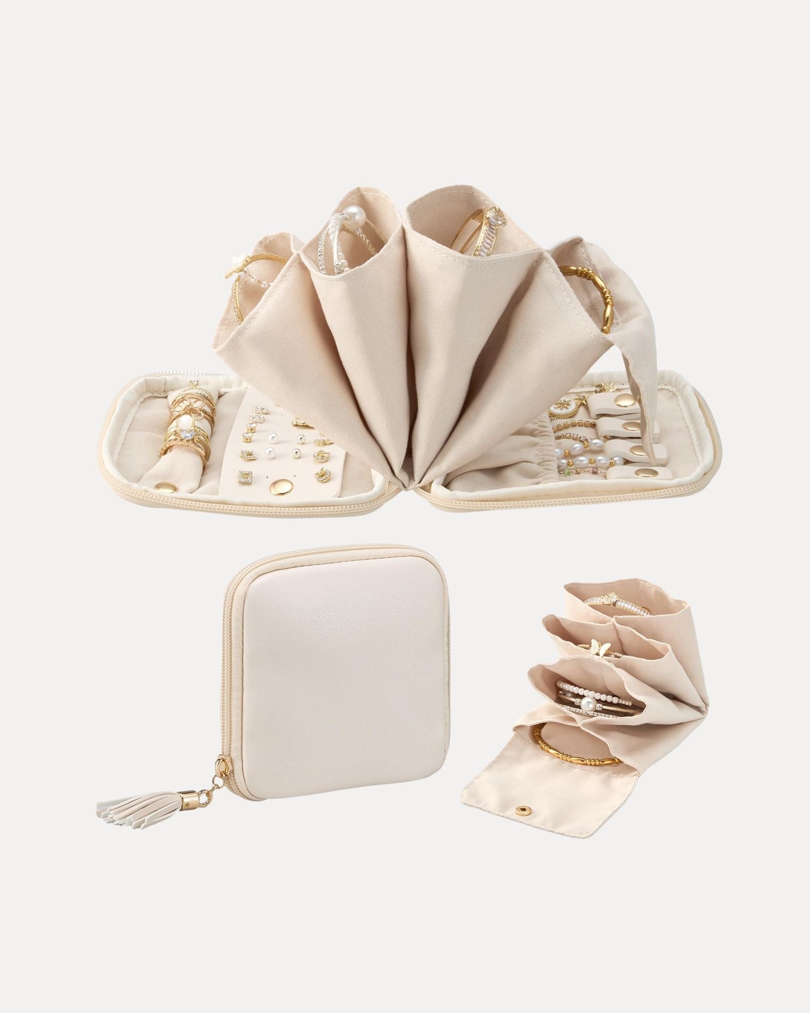 Elegant Travel Jewelry Organizer Pouch with Detachable Compartments