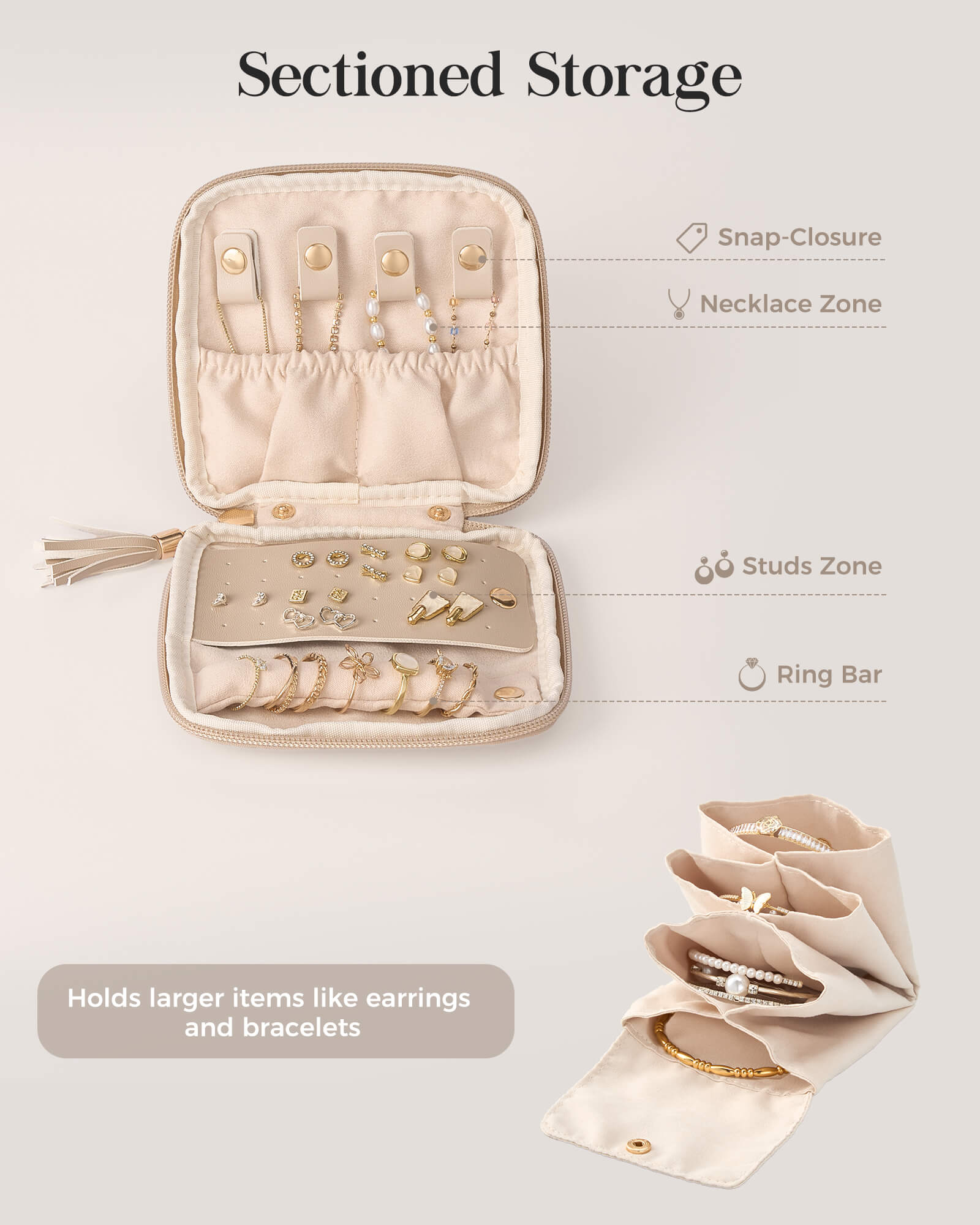 Elegant Travel Jewelry Organizer Pouch with Detachable Compartments