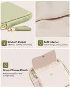 Sage green travel jewelry organizer pouch with detachable compartments - organized compartments
