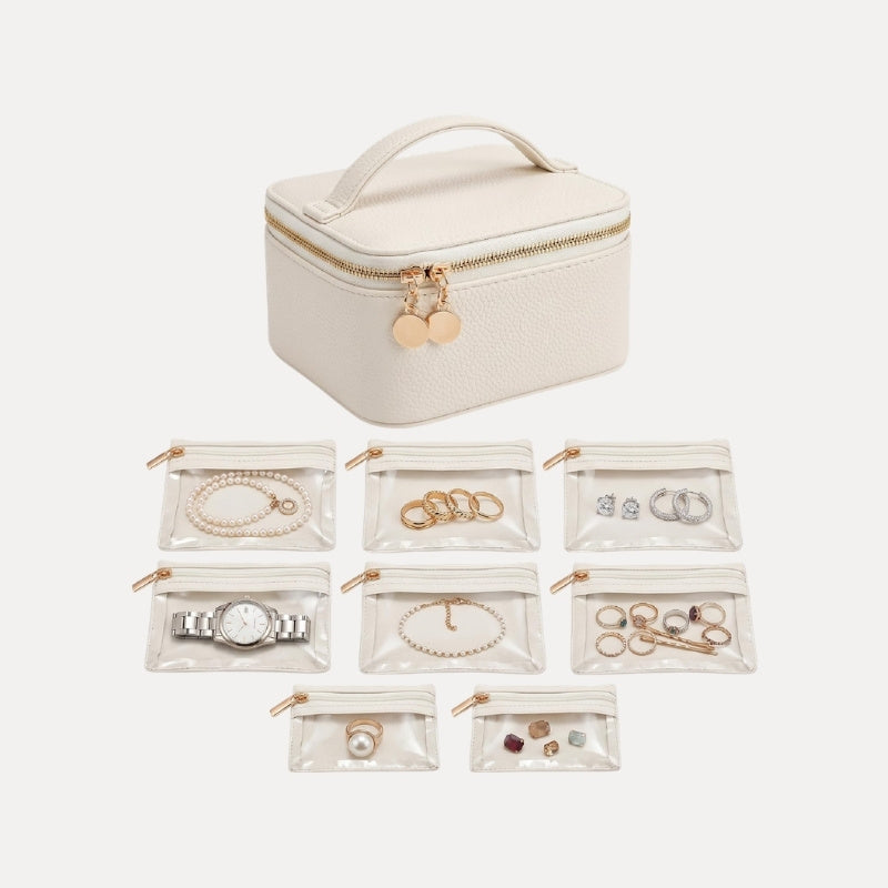 Portable Travel Jewelry Case with 8 Individual Pouches