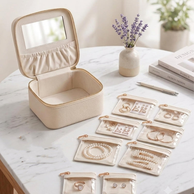 Portable Travel Jewelry Case with 8 Individual Pouches