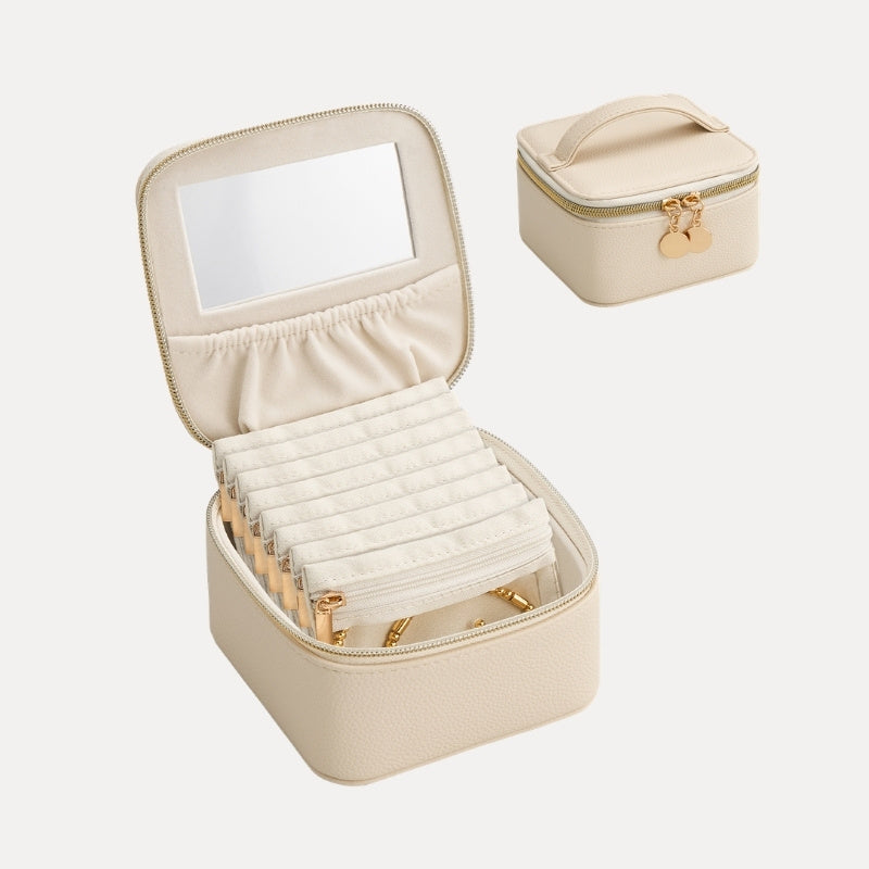 Portable travel jewelry case with eight removable individual pouches
