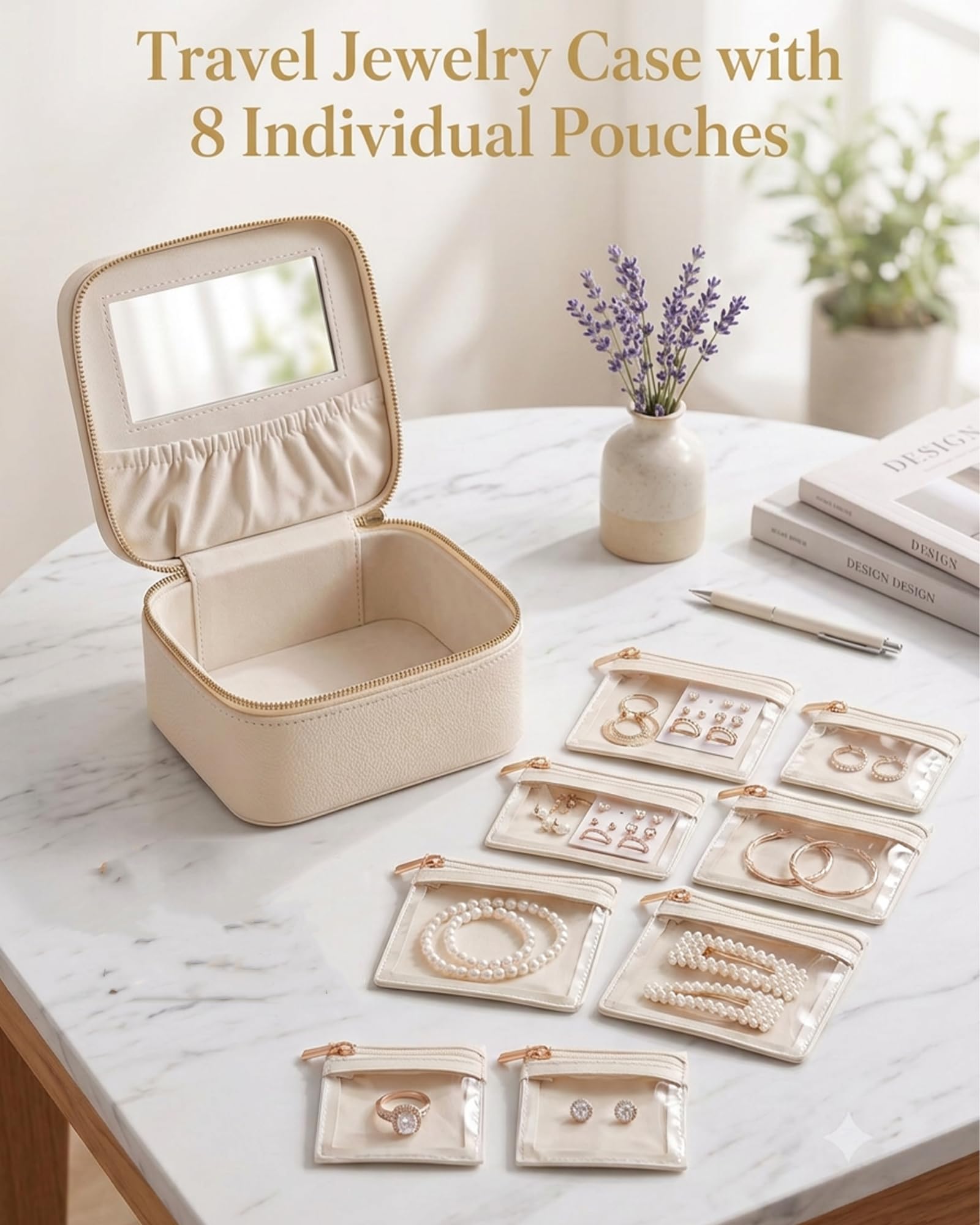 Portable Travel Jewelry Case with 8 Individual Pouches