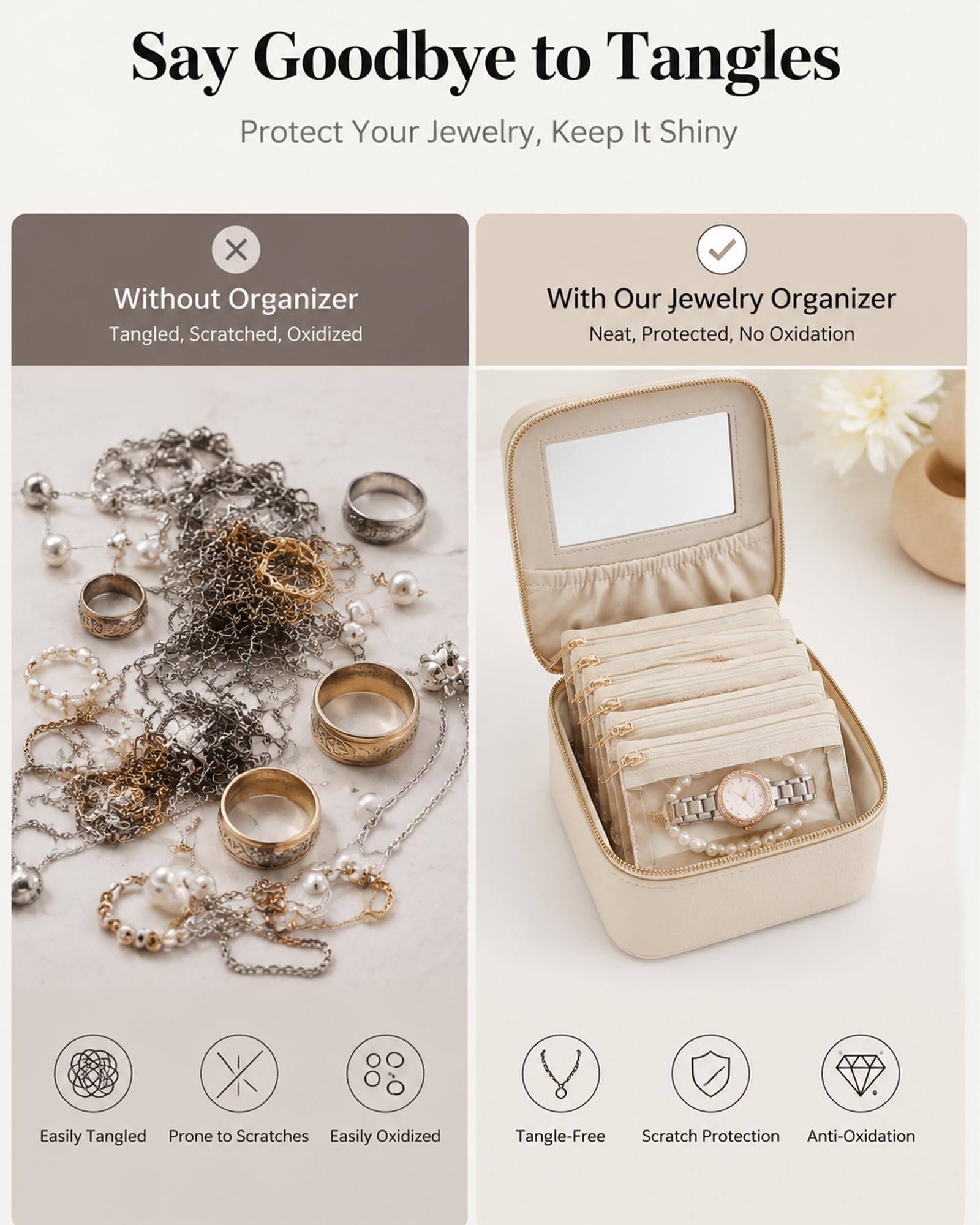 Portable Travel Jewelry Case with 8 Individual Pouches