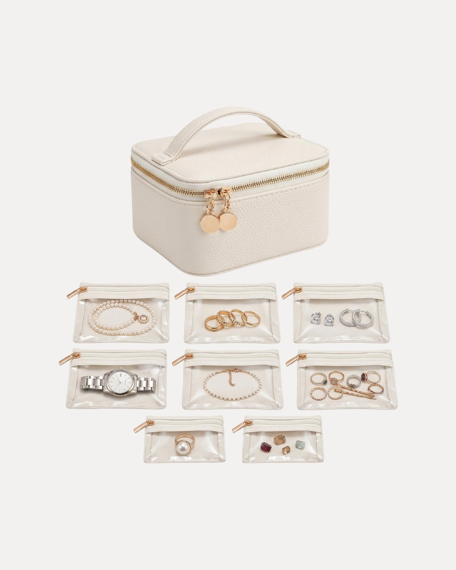 Portable Travel Jewelry Case with 8 Individual Pouches