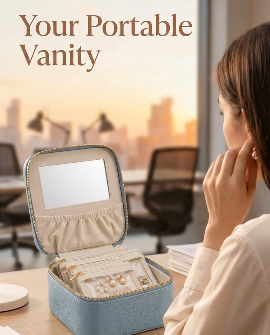 Portable Travel Jewelry Case with 8 Individual Pouches