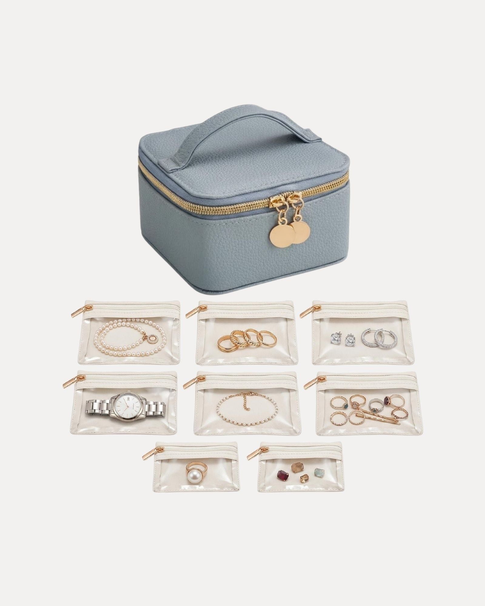Portable Travel Jewelry Case with 8 Individual Pouches