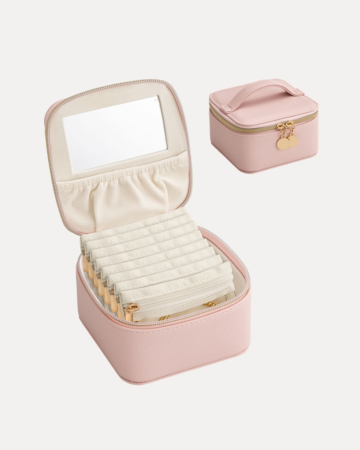 Dustypink portable travel jewelry case with 8 individual pouches