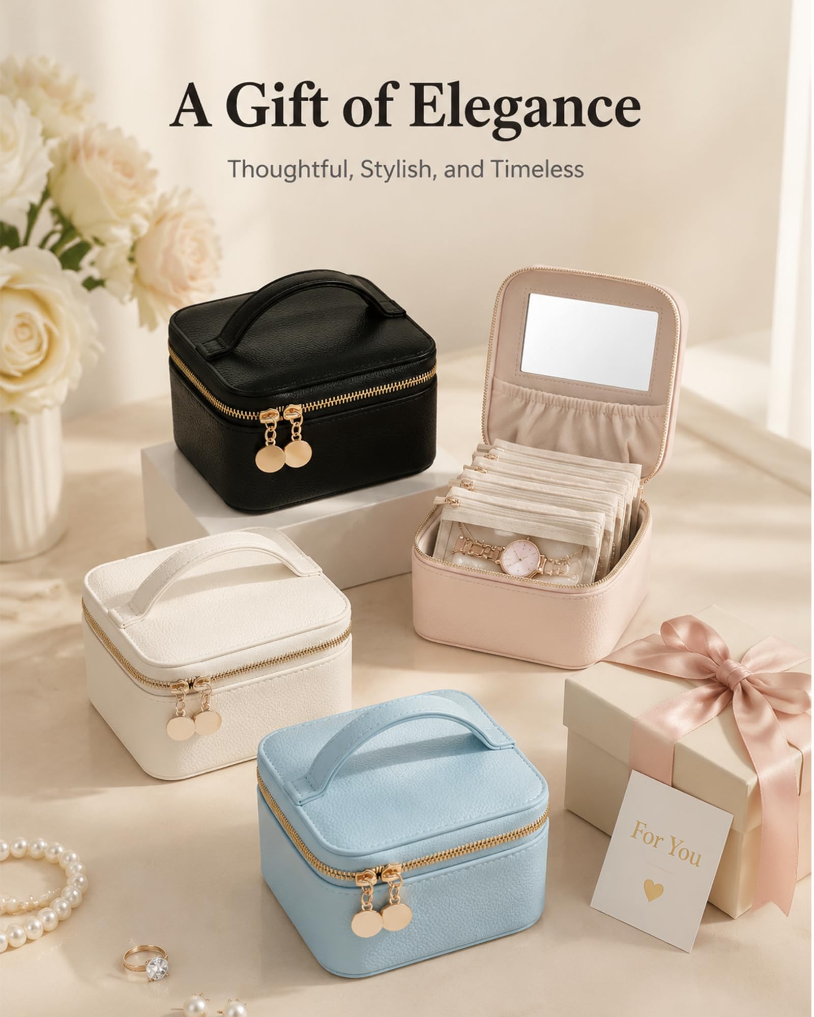Portable Travel Jewelry Case with 8 Individual Pouches