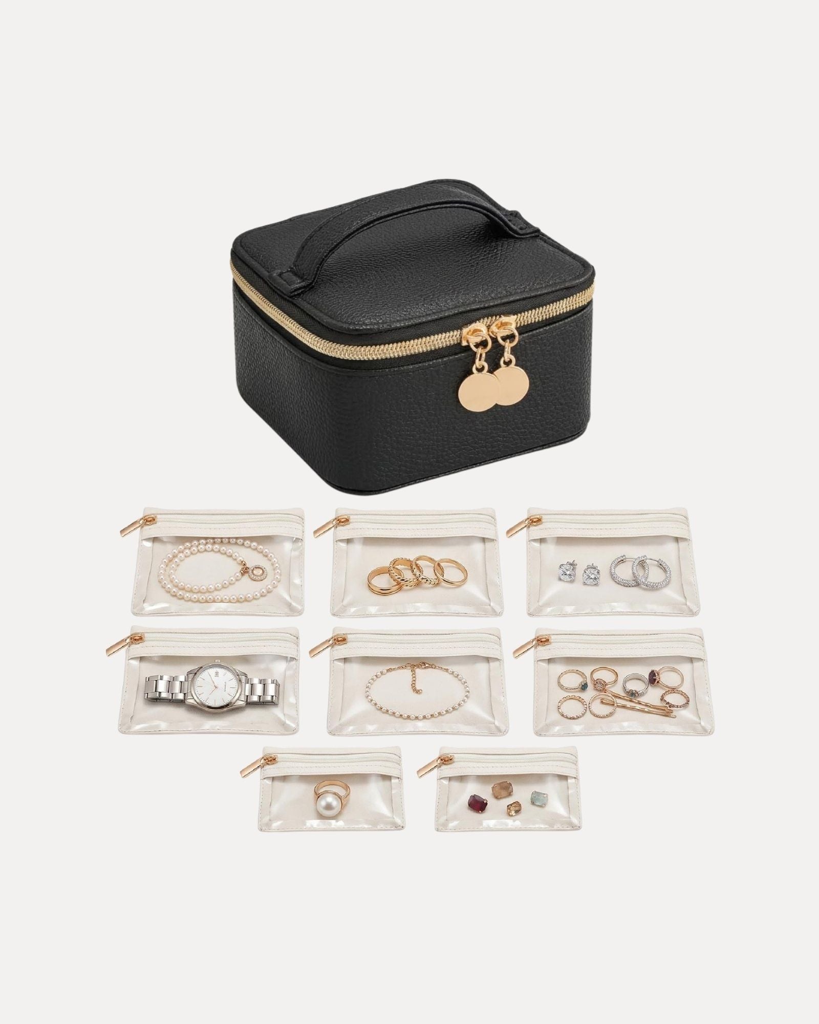 Portable Travel Jewelry Case with 8 Individual Pouches