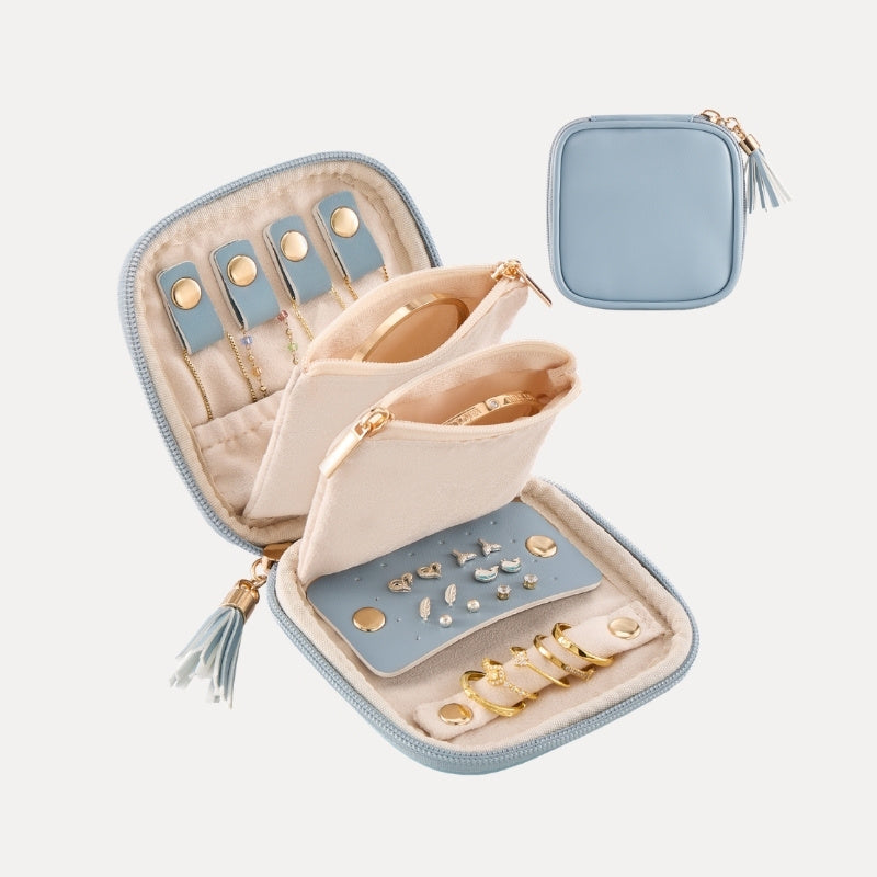 Zippered travel jewelry organizer pouches in multiple colors
