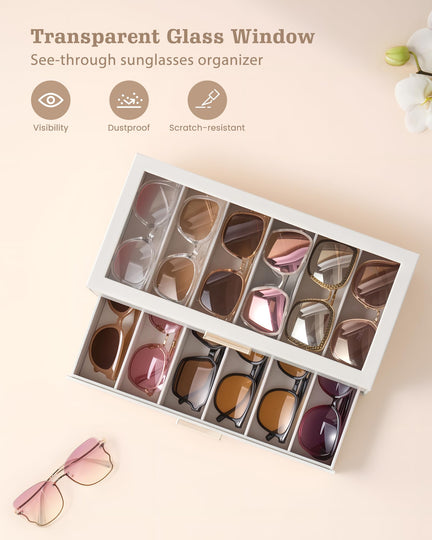 Glasses & Sunglasses Organizer Box with Clear Glass Lid