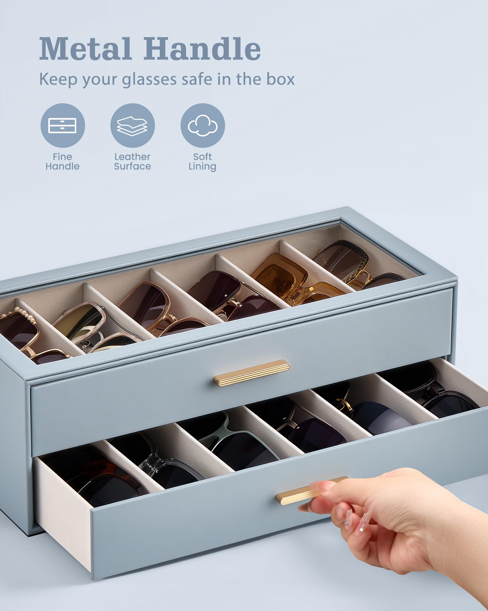 Glasses & Sunglasses Organizer Box with Clear Glass Lid