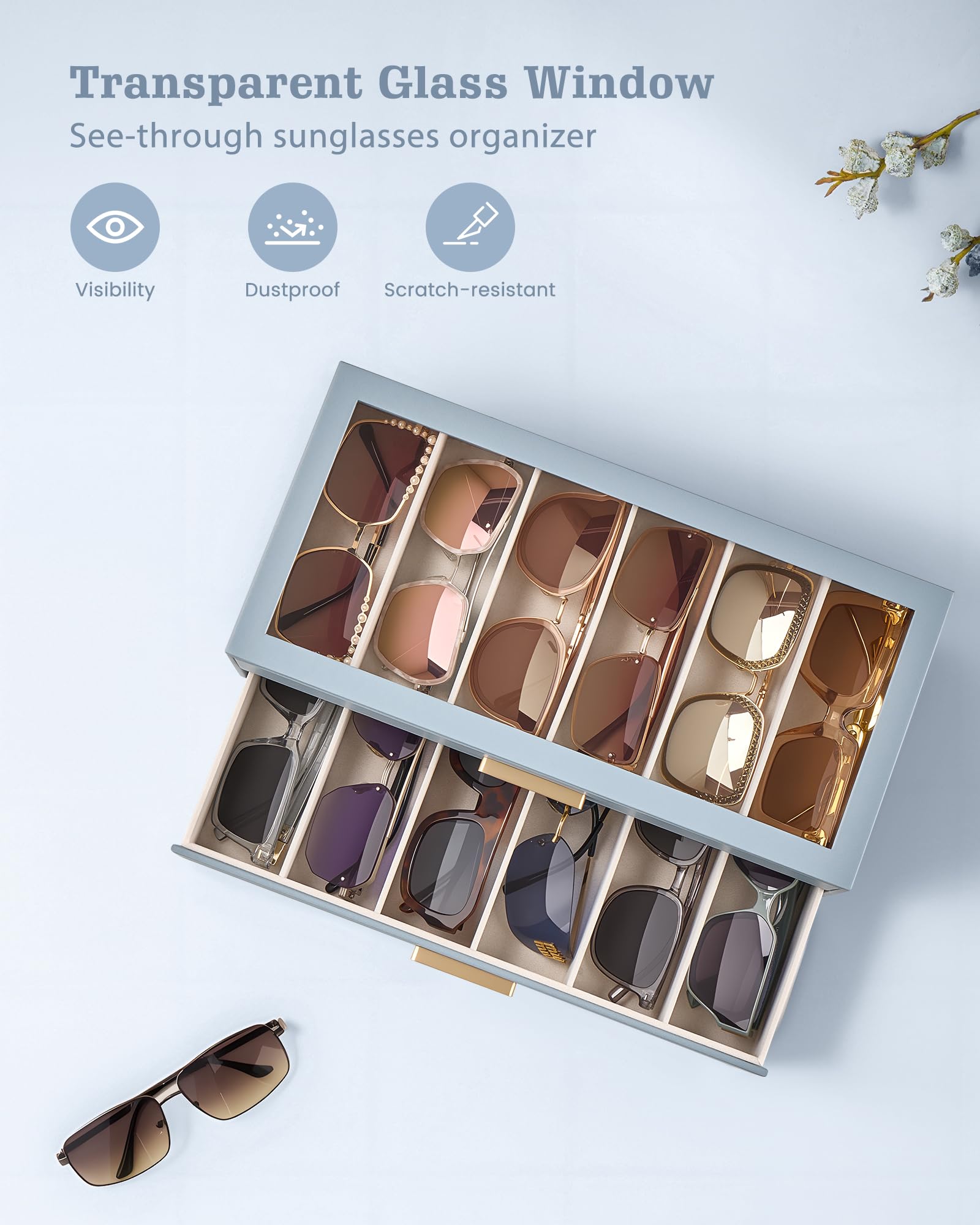 Glasses & Sunglasses Organizer Box with Clear Glass Lid