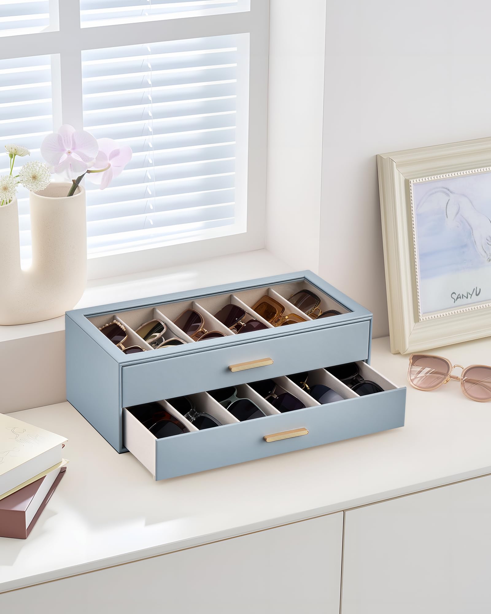 Glasses & Sunglasses Organizer Box with Clear Glass Lid