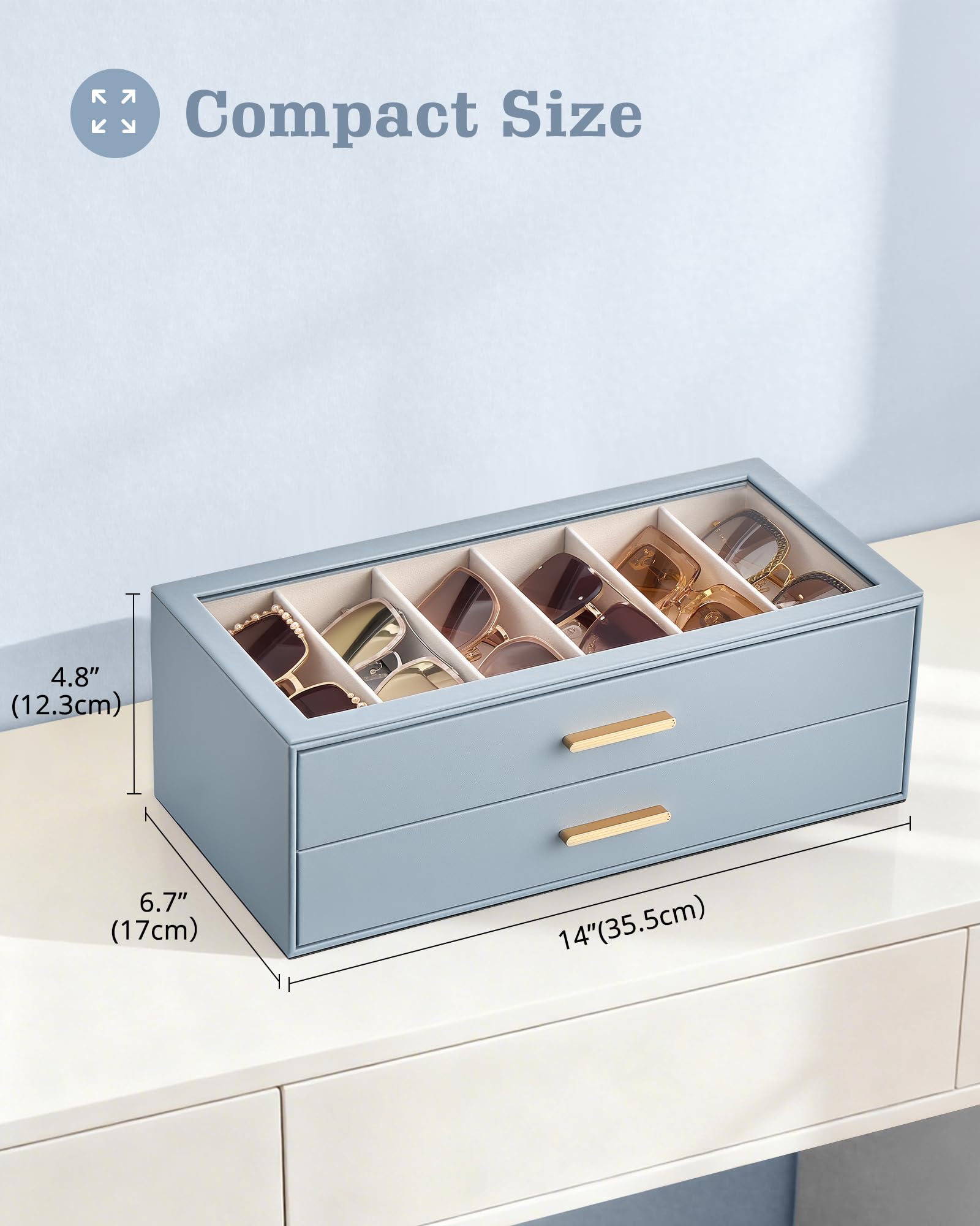 Glasses & Sunglasses Organizer Box with Clear Glass Lid