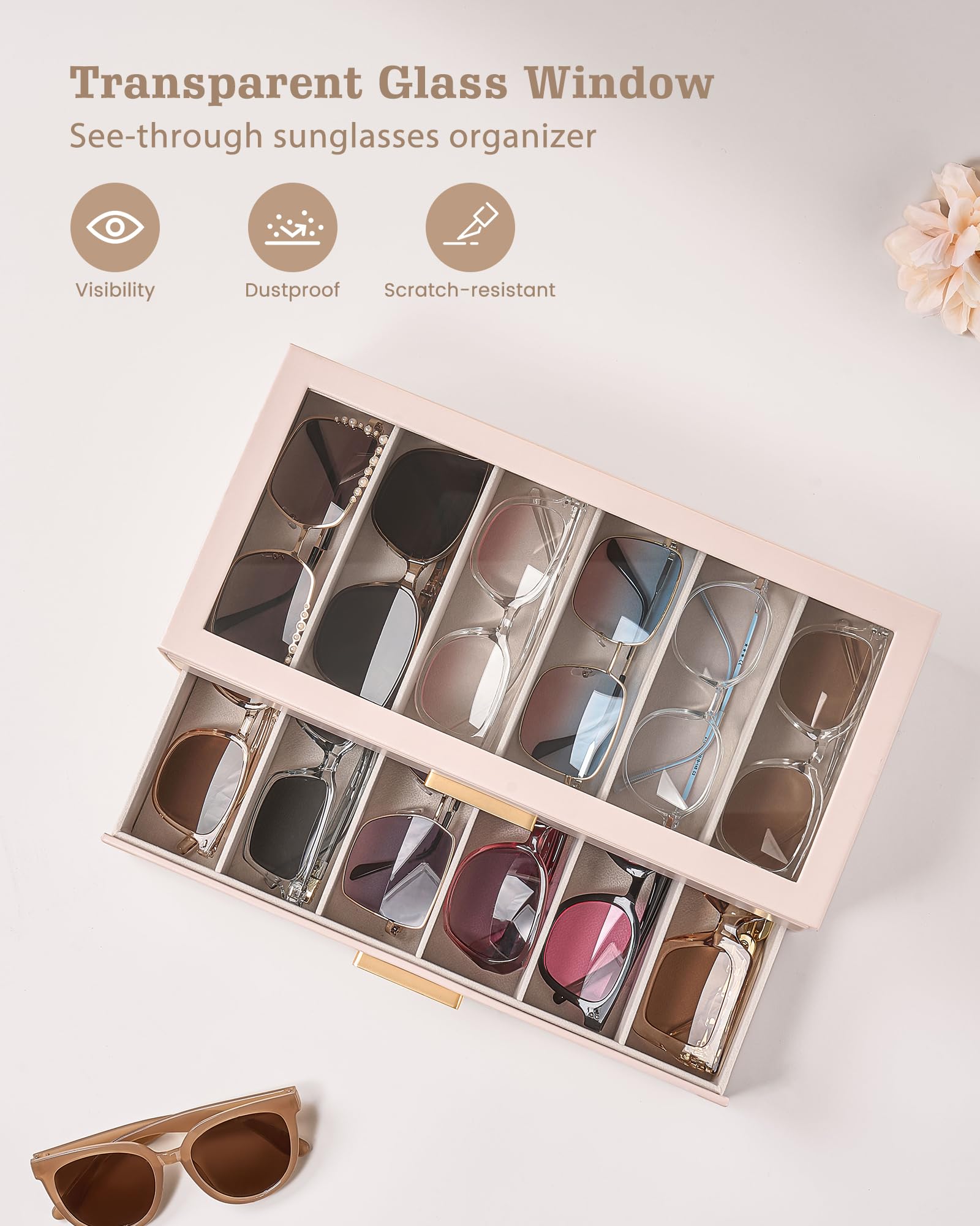 Glasses & Sunglasses Organizer Box with Clear Glass Lid