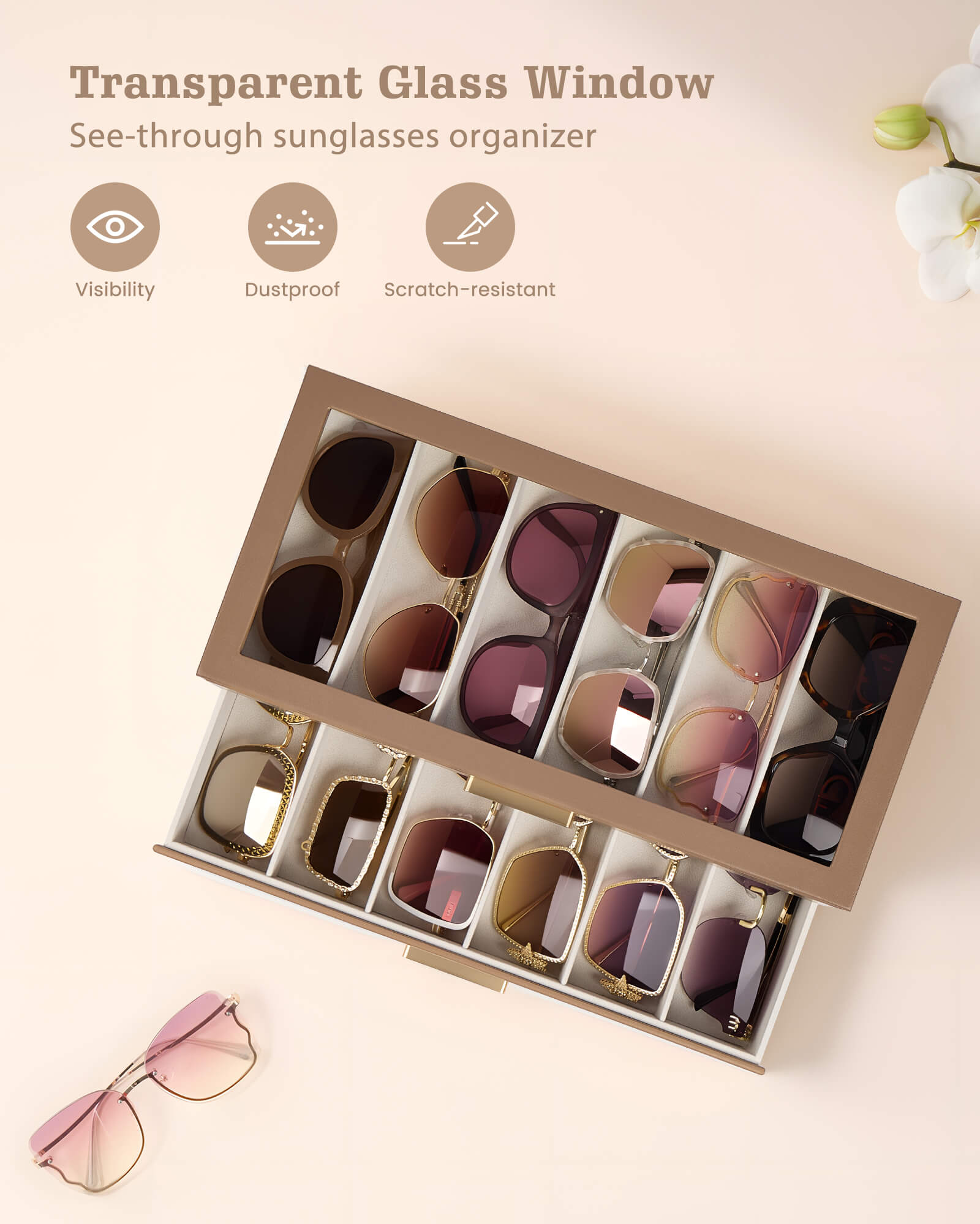 Glasses & Sunglasses Organizer Box with Clear Glass Lid