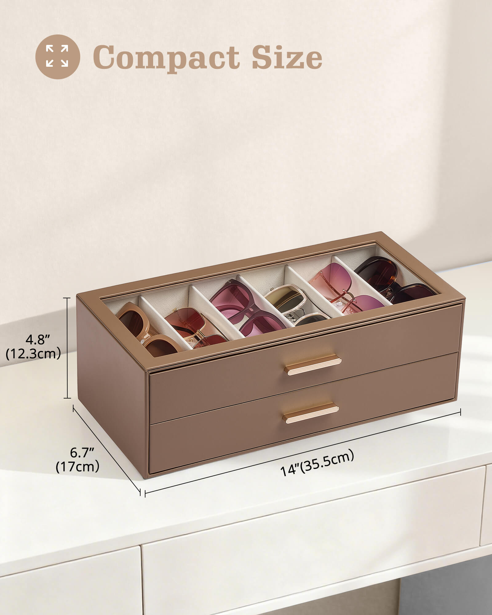 Glasses & Sunglasses Organizer Box with Clear Glass Lid