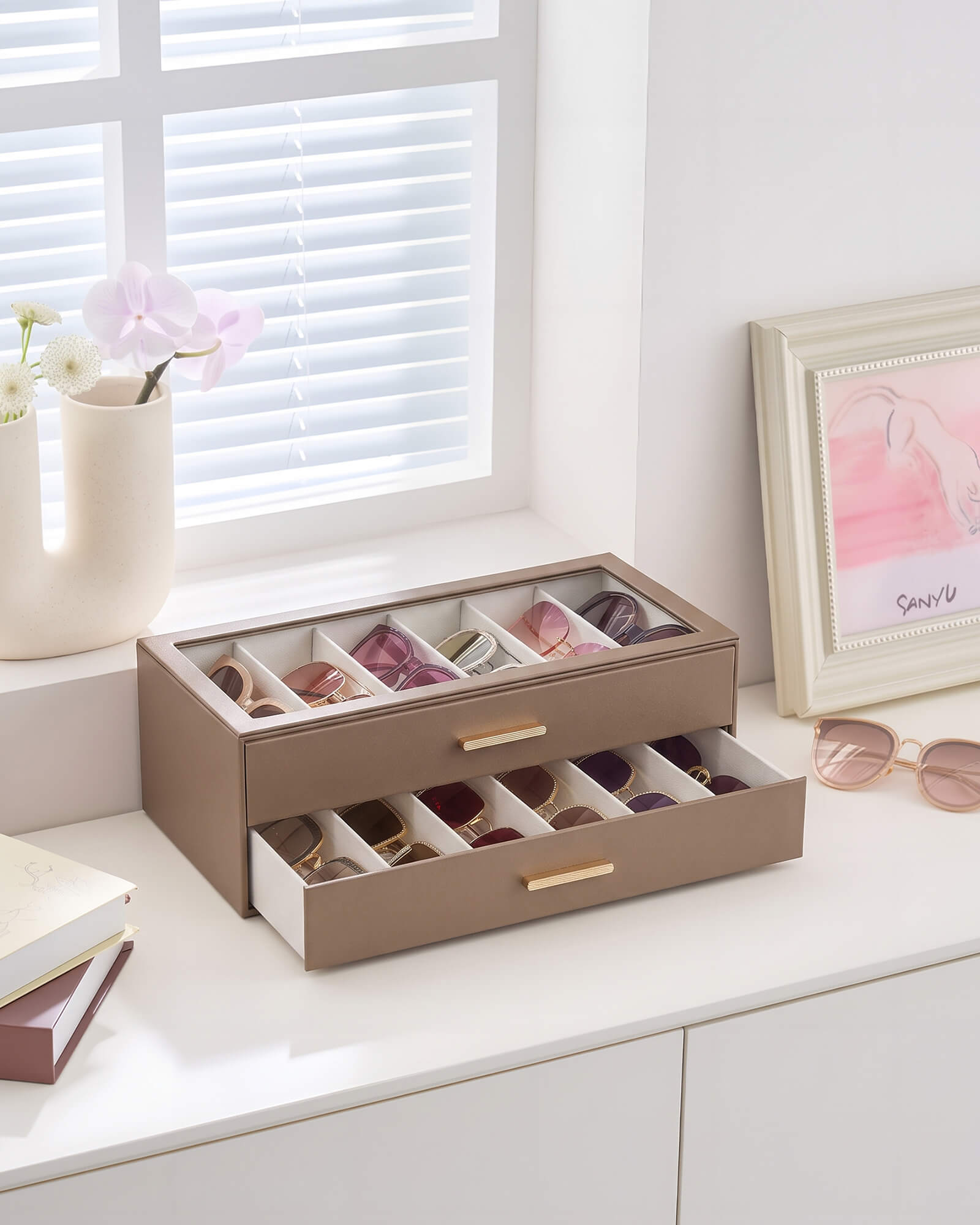 Glasses & Sunglasses Organizer Box with Clear Glass Lid