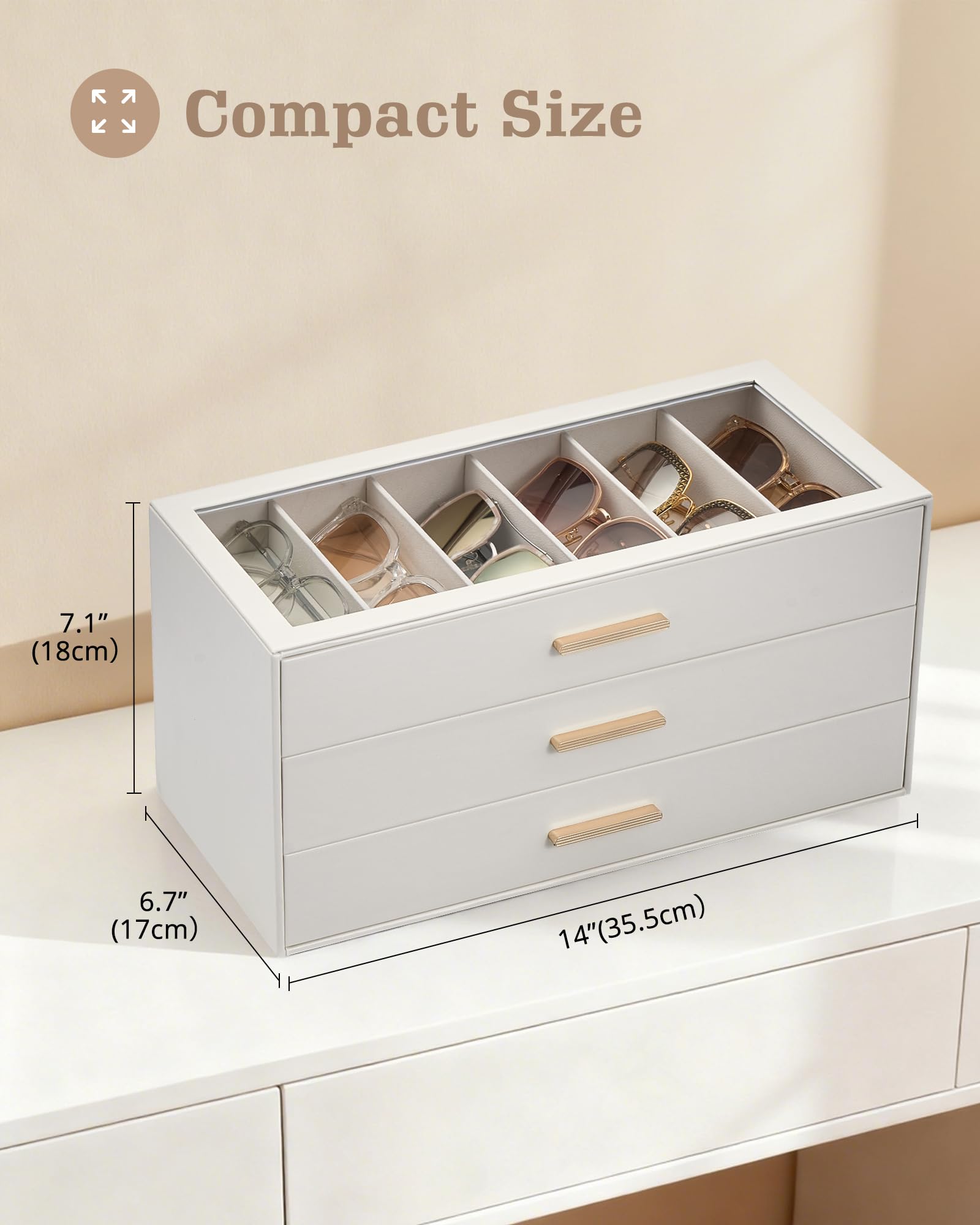 Glasses & Sunglasses Organizer Box with Clear Glass Lid