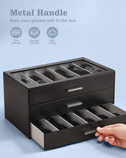 Glasses & Sunglasses Organizer Box with Clear Glass Lid