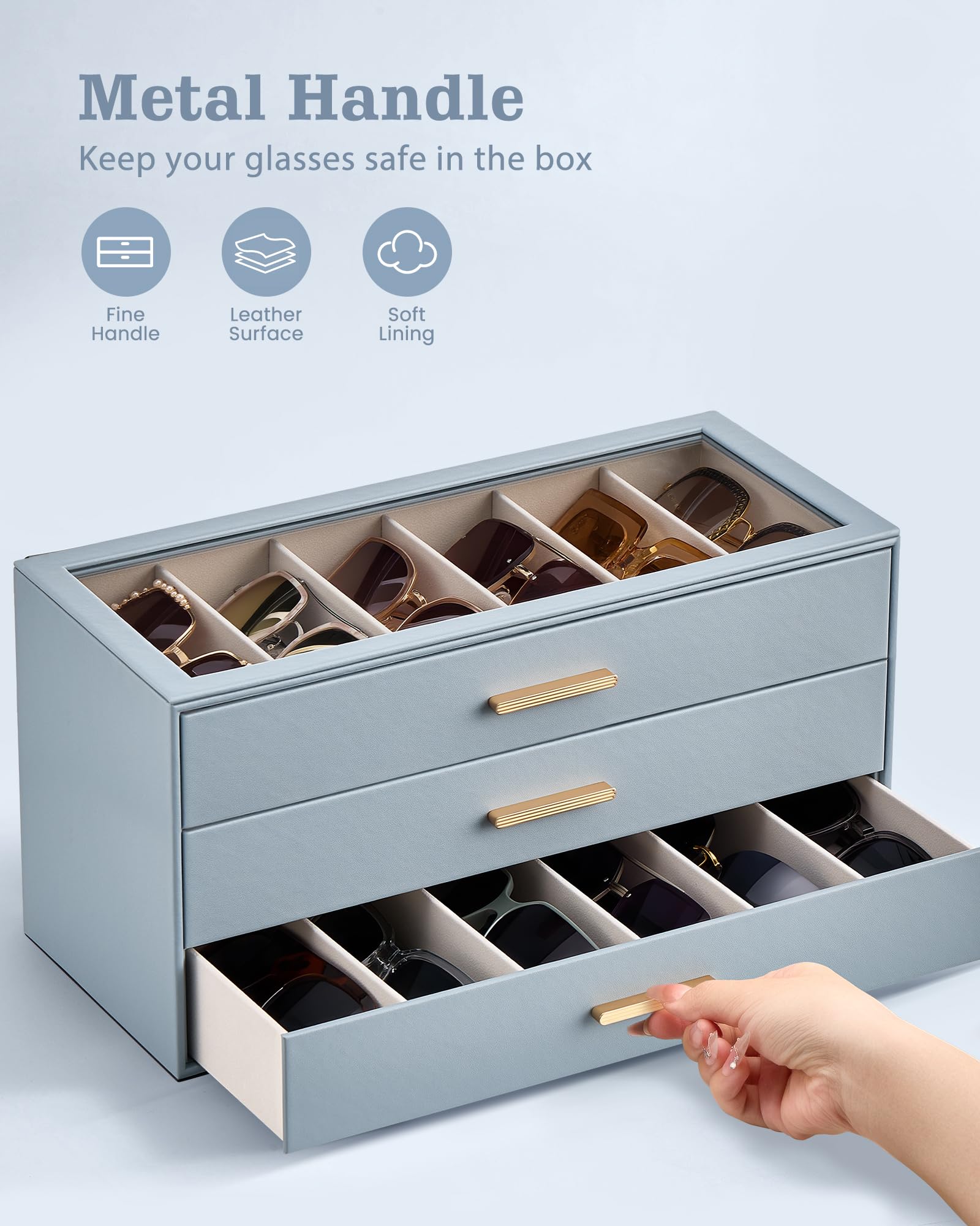 Glasses & Sunglasses Organizer Box with Clear Glass Lid