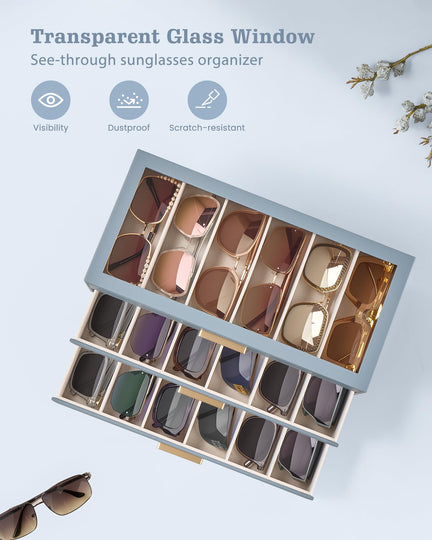 Glasses & Sunglasses Organizer Box with Clear Glass Lid