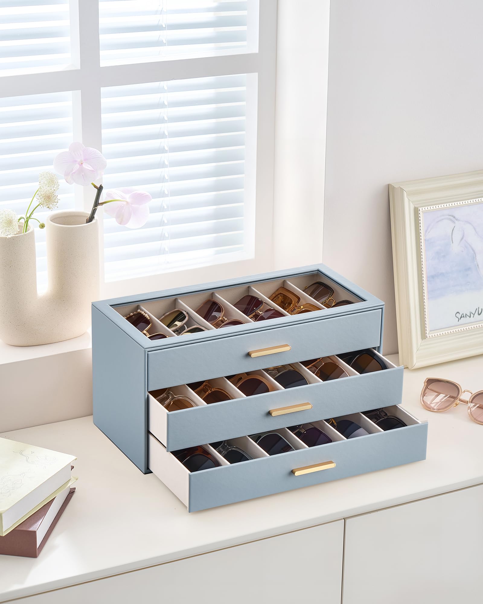 Glasses & Sunglasses Organizer Box with Clear Glass Lid