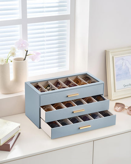 Glasses & Sunglasses Organizer Box with Clear Glass Lid