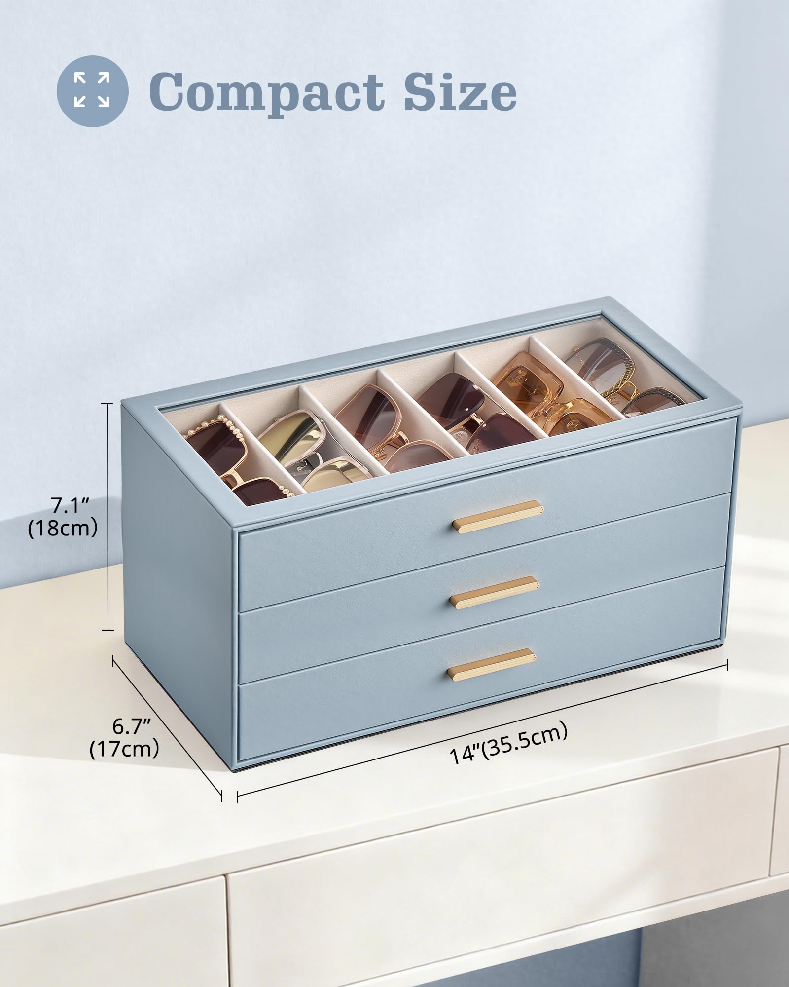 Glasses & Sunglasses Organizer Box with Clear Glass Lid