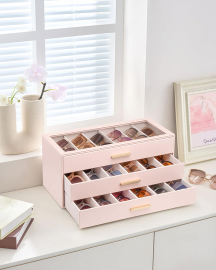 Glasses & Sunglasses Organizer Box with Clear Glass Lid