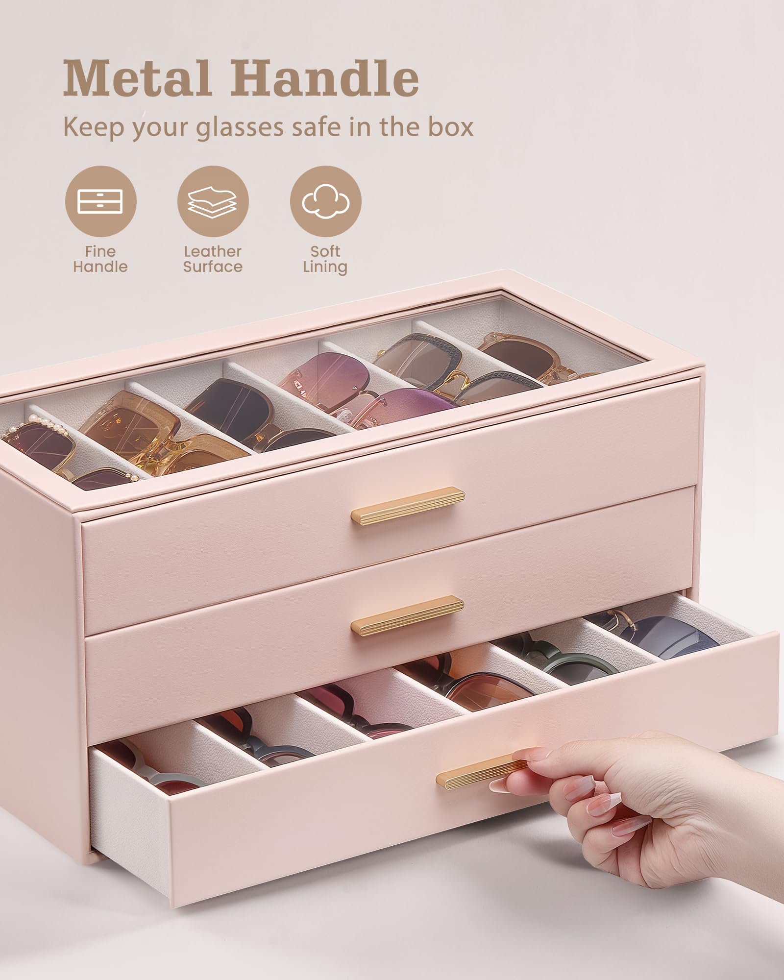 Glasses & Sunglasses Organizer Box with Clear Glass Lid